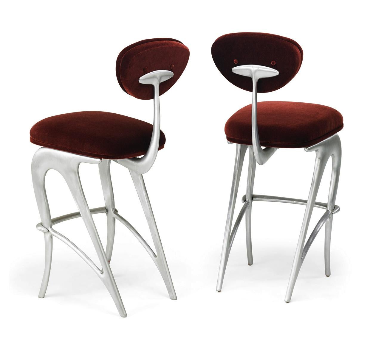 Organic Modern Cast Aluminum and Mohair Barstools from Hudson Club, Jordan Mozer USA, 1998-2016 For Sale