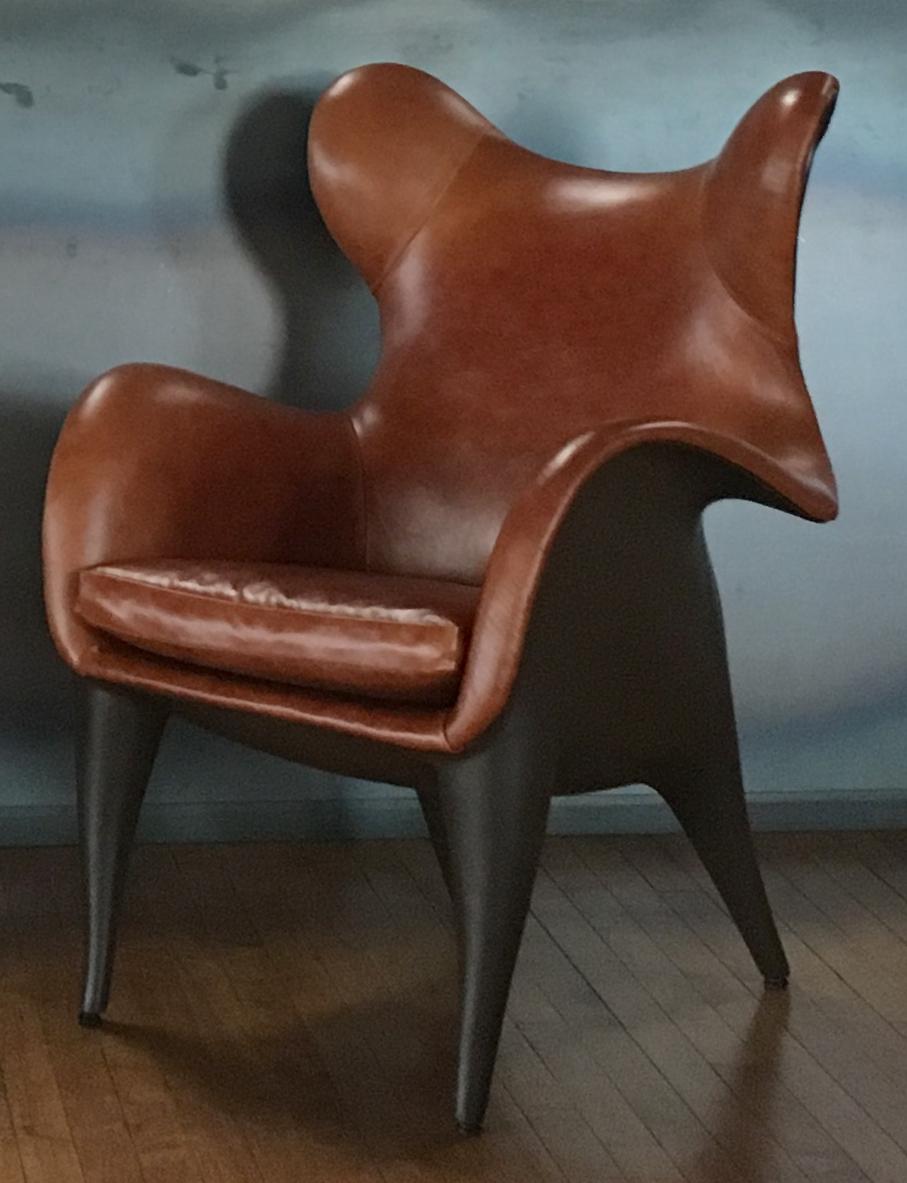 Modern Leather + Resin Wing Back Lounge Chair, 