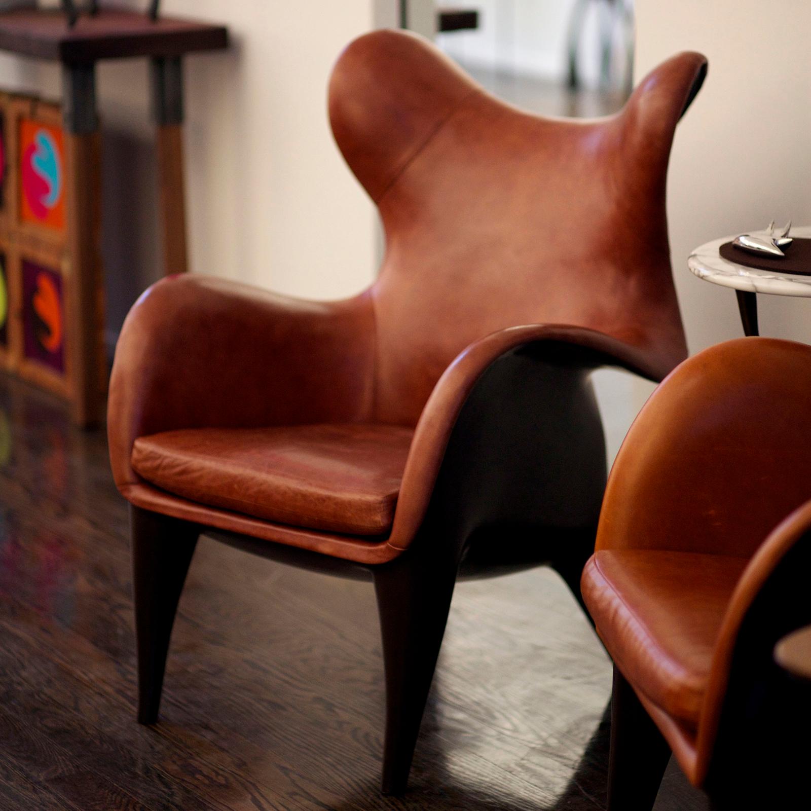 American Leather + Resin Wing Back Lounge Chair, 