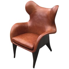 Leather + Resin Wing Back Lounge Chair, "Johnny" Jordan Mozer, Chicago, c. 2007