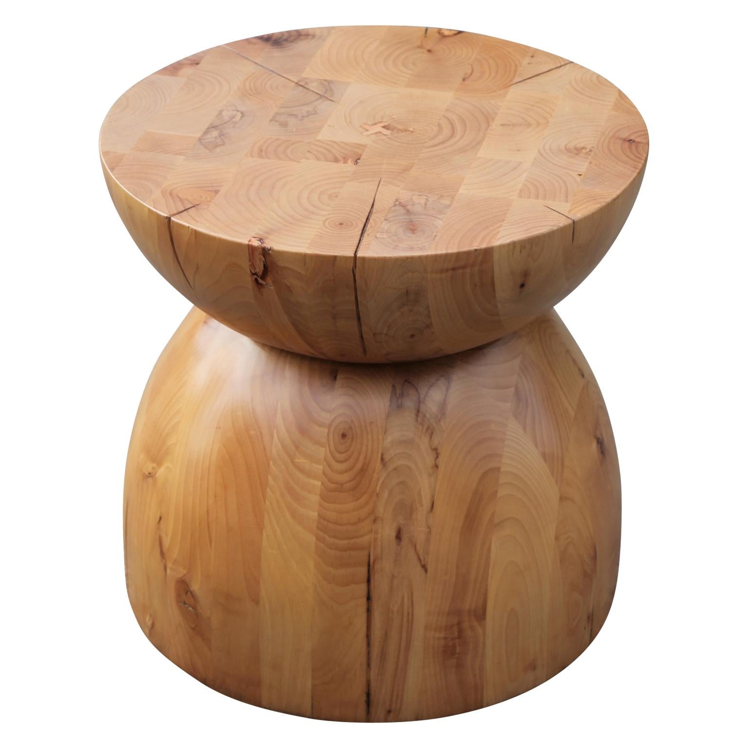 Contemporary Modern Turned Wood Side Drum Tables