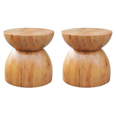 Modern Turned Wood Side Drum Tables
