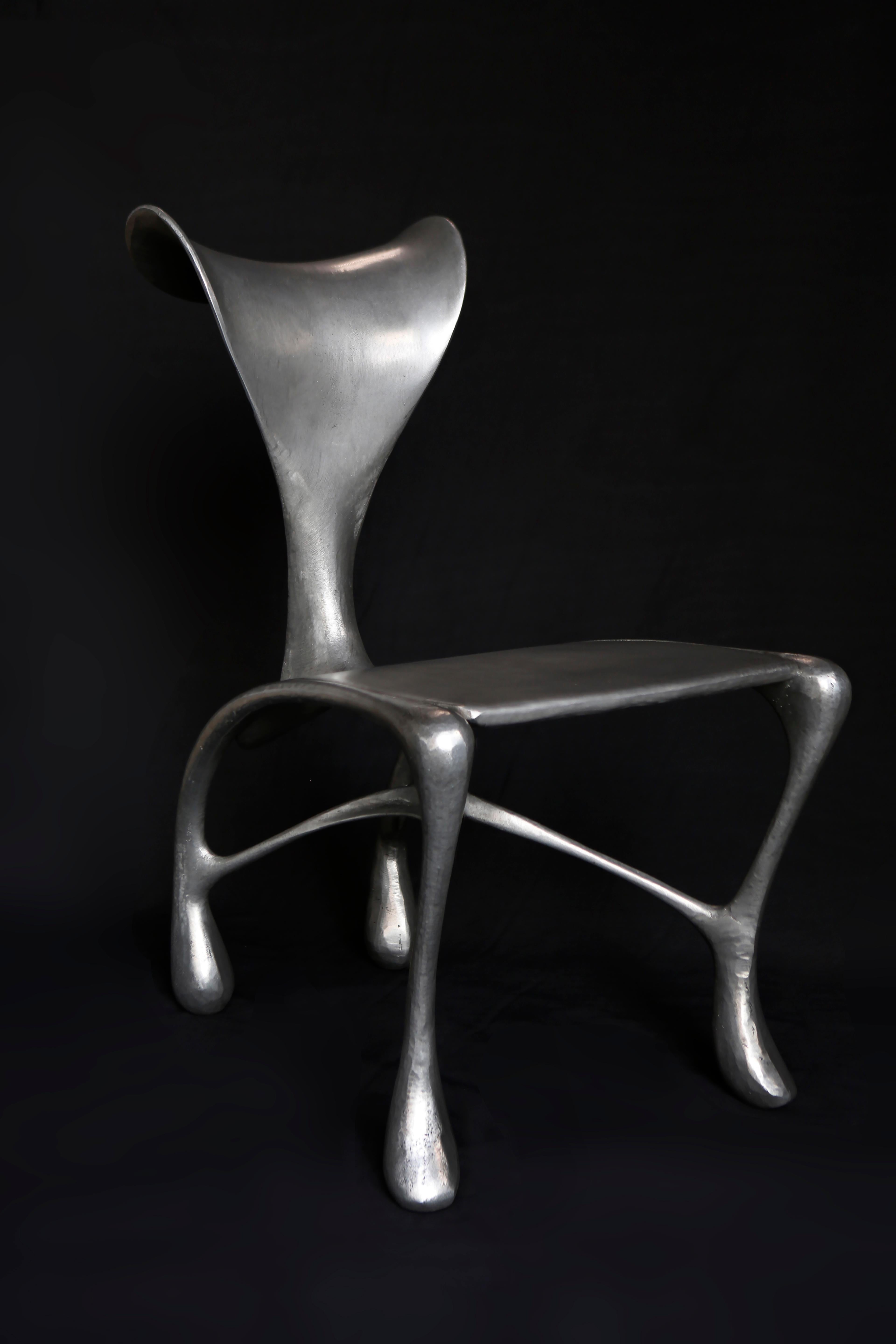 Contemporary Hoodie Side Chair, Hand-Carved/Cast Aluminum, Jordan Mozer, USA, 2018 For Sale
