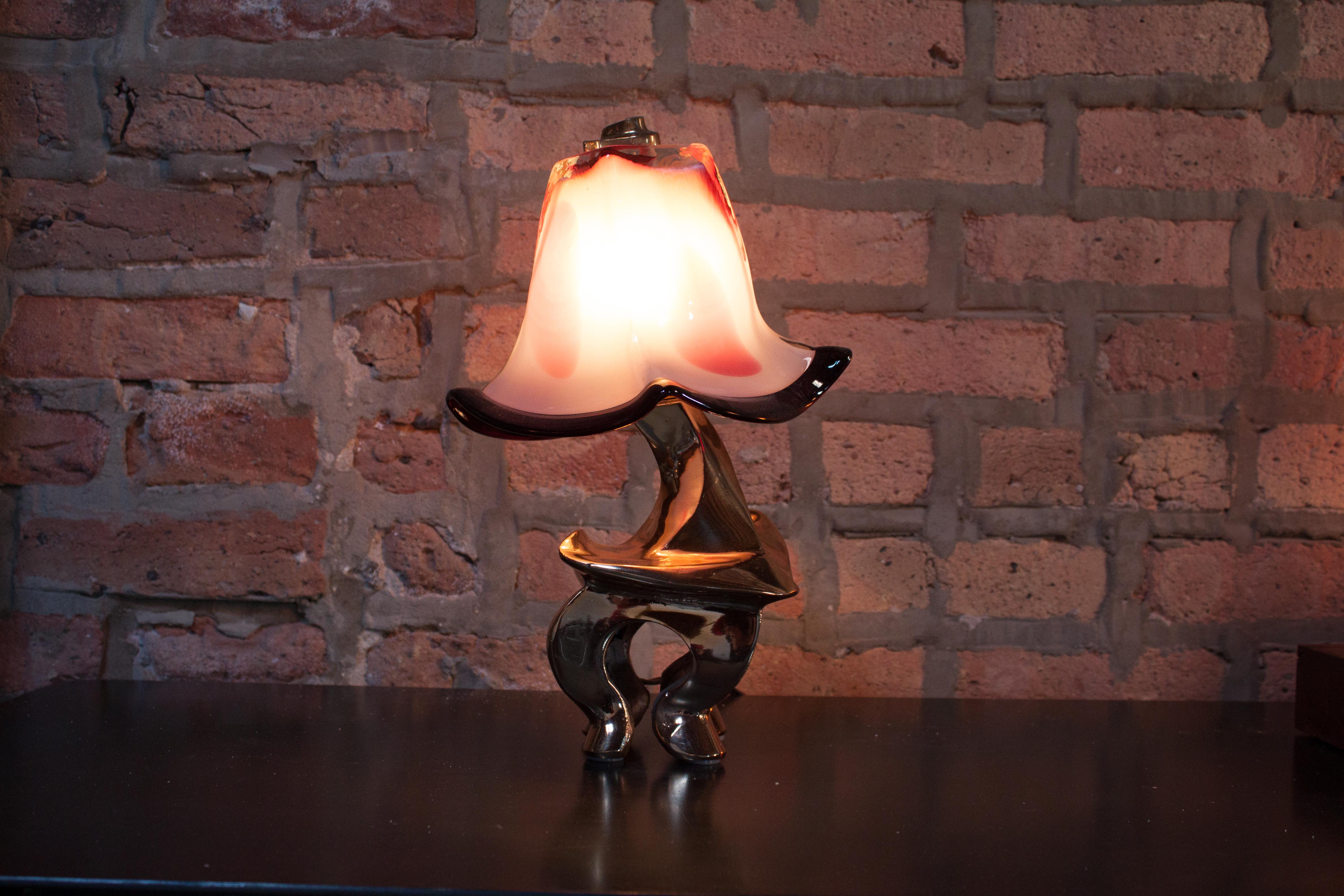 Polished Plié Ballet Table Lamp, Cast Bronze, Blown Glass, Iridium, Jordan Mozer USA 1993 For Sale