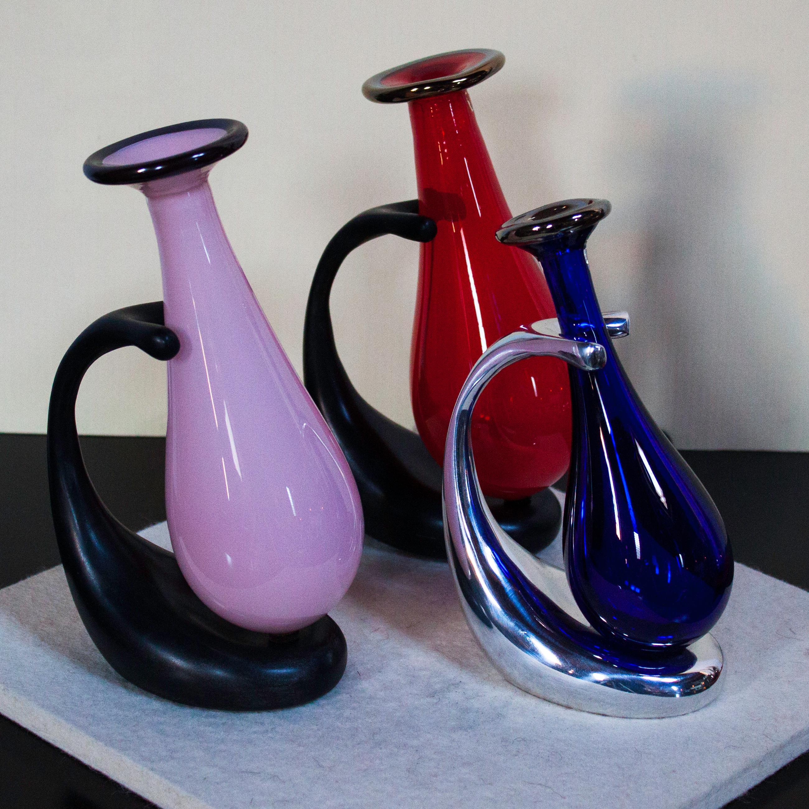Truly Lazy Vase, Bud Vase, Tall, Aluminum, Blown Glass, Jordan Mozer, USA, 1999 3