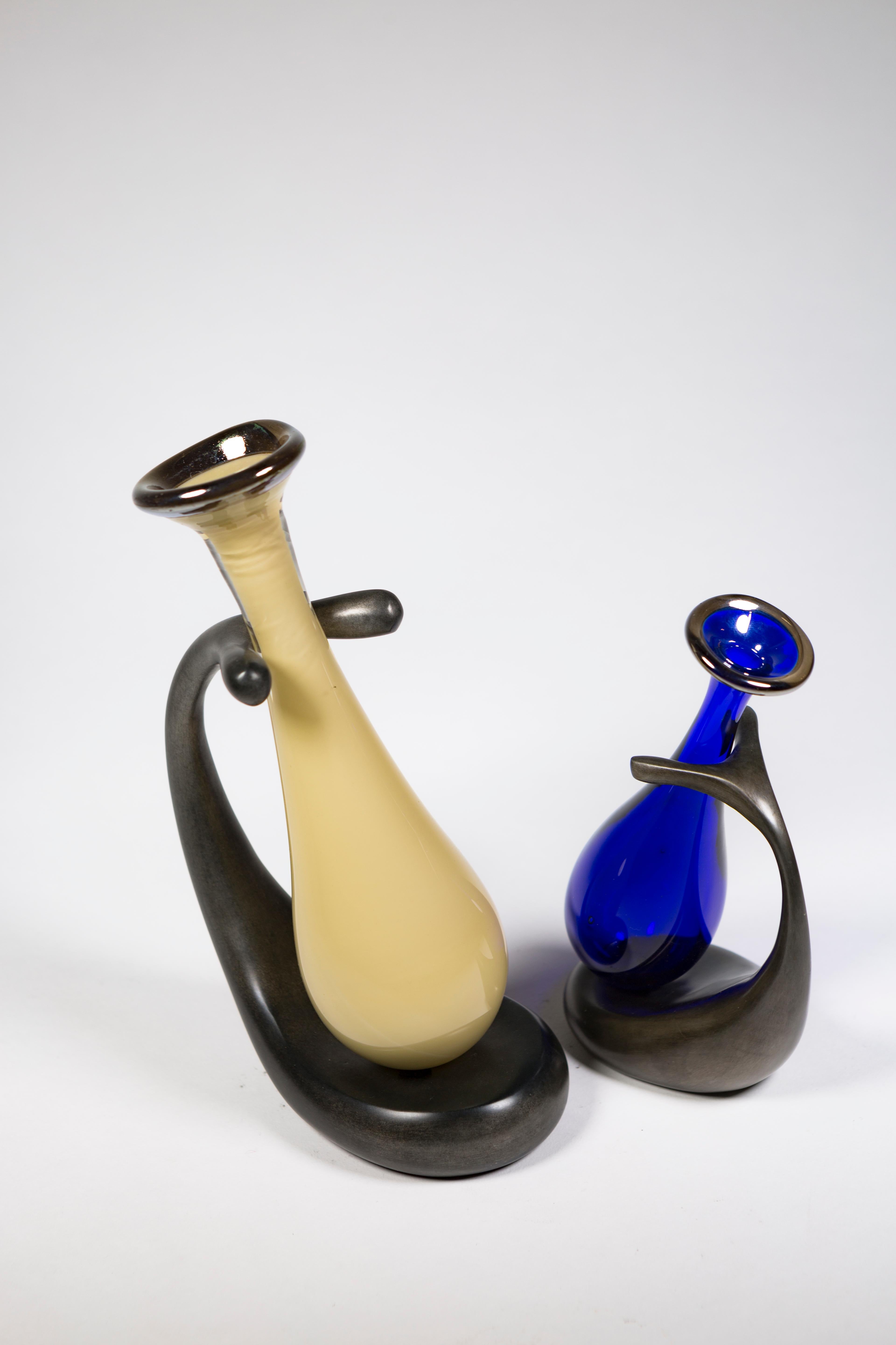 Truly Lazy Vase, Bud Vase, Tall, Aluminum, Blown Glass, Jordan Mozer, USA, 1999 6