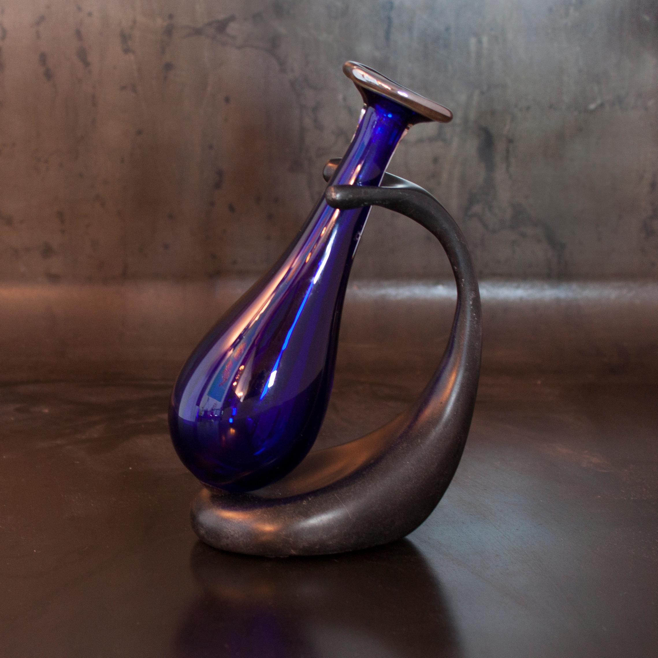 Modern Truly Lazy Vase, Bud Vase, Tall, Aluminum, Blown Glass, Jordan Mozer, USA, 1999