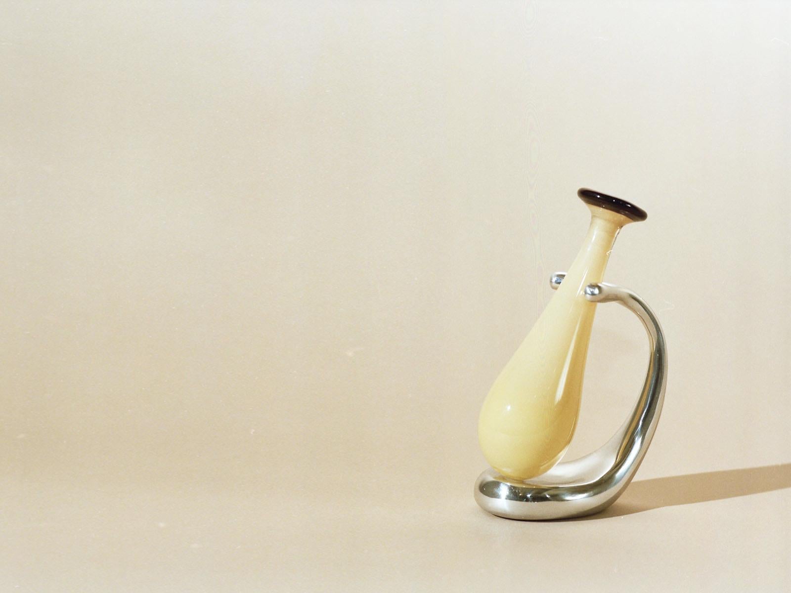 Hand-Carved Truly Lazy Vase, Bud Vase, Tall, Aluminum, Blown Glass, Jordan Mozer, USA, 1999
