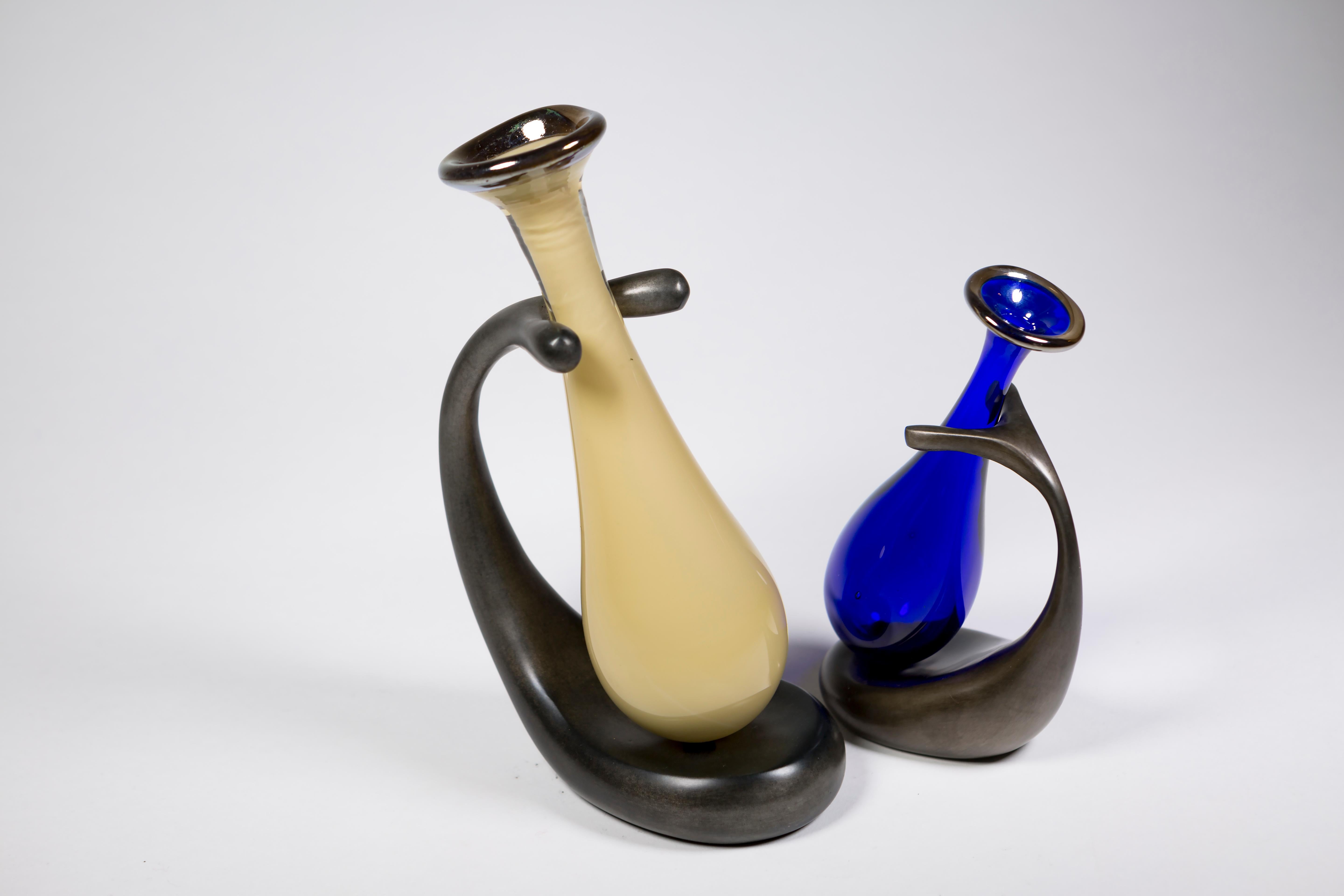 Truly Lazy Vase, Bud Vase, Tall, Aluminum, Blown Glass, Jordan Mozer, USA, 1999 1