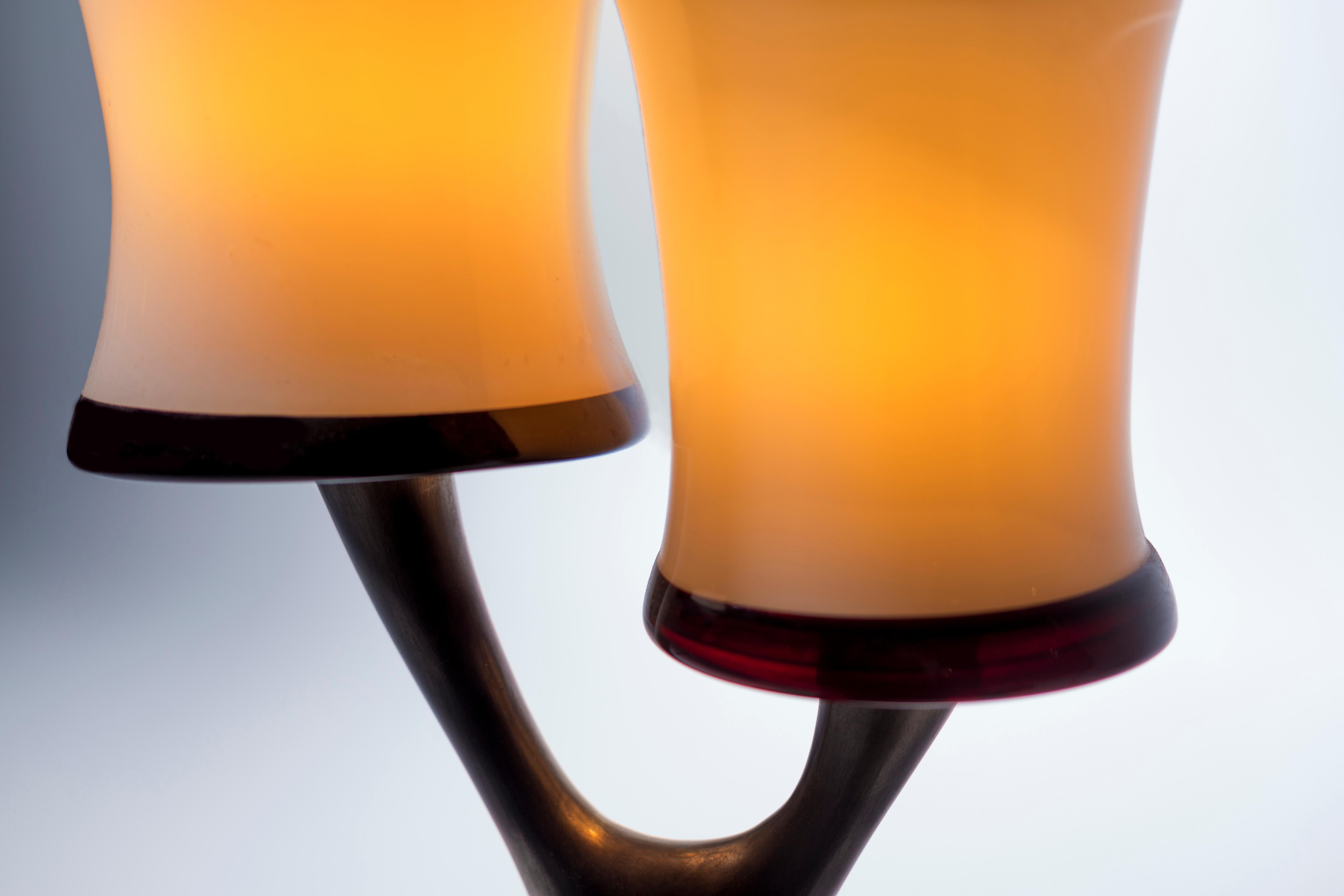 Twins Twig Table Lamp, Carved Cast Aluminum, Blown Glass, Jordan Mozer, USA, 1997 For Sale 5