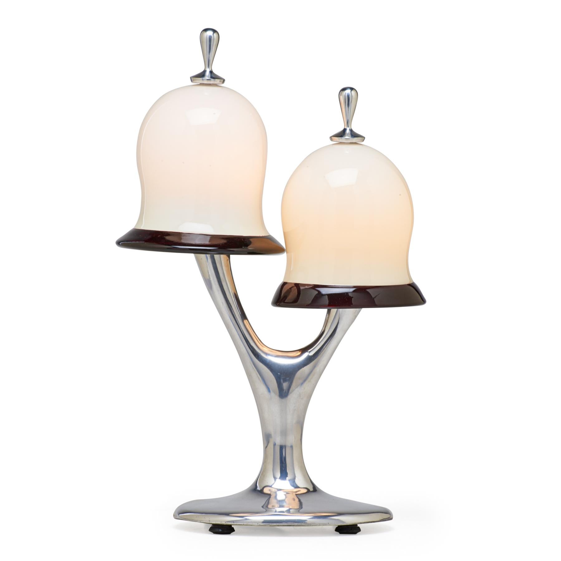 Twins Twig Table Lamp, Carved Cast Aluminum, Blown Glass, Jordan Mozer, USA, 1997 For Sale 11