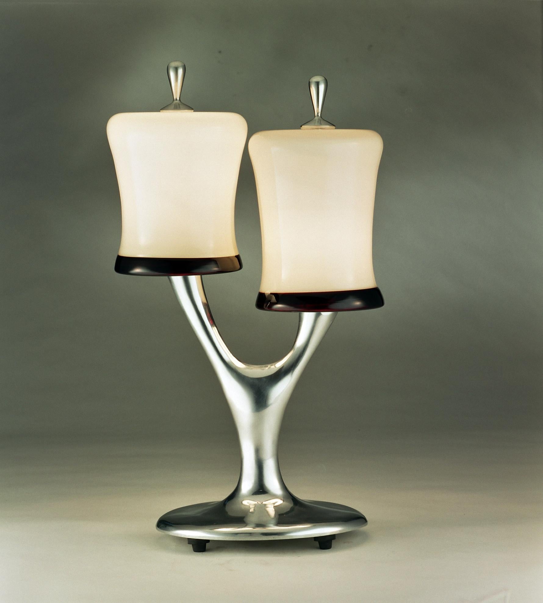 Twins Twig Table Lamp, Carved Cast Aluminum, Blown Glass, Jordan Mozer, USA, 1997 For Sale 12