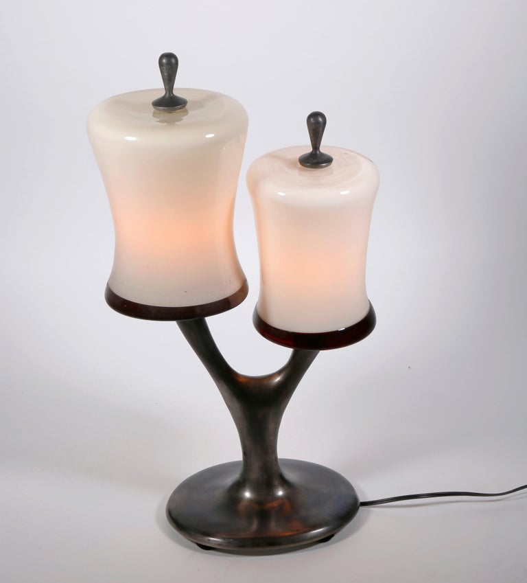 Twins Twig Table Lamp, Carved Cast Aluminum, Blown Glass, Jordan Mozer