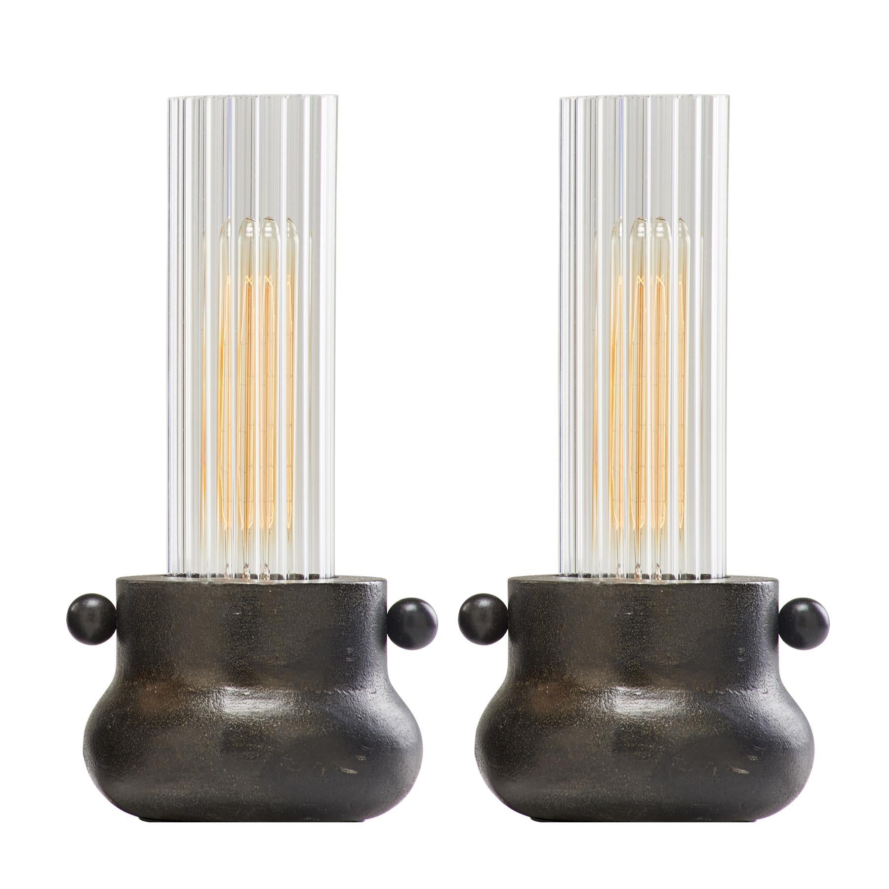 Boudoir Lamps, Cast Aluminum, Fluted Glass, “Victory”, Jordan Mozer, USA, 2013 For Sale