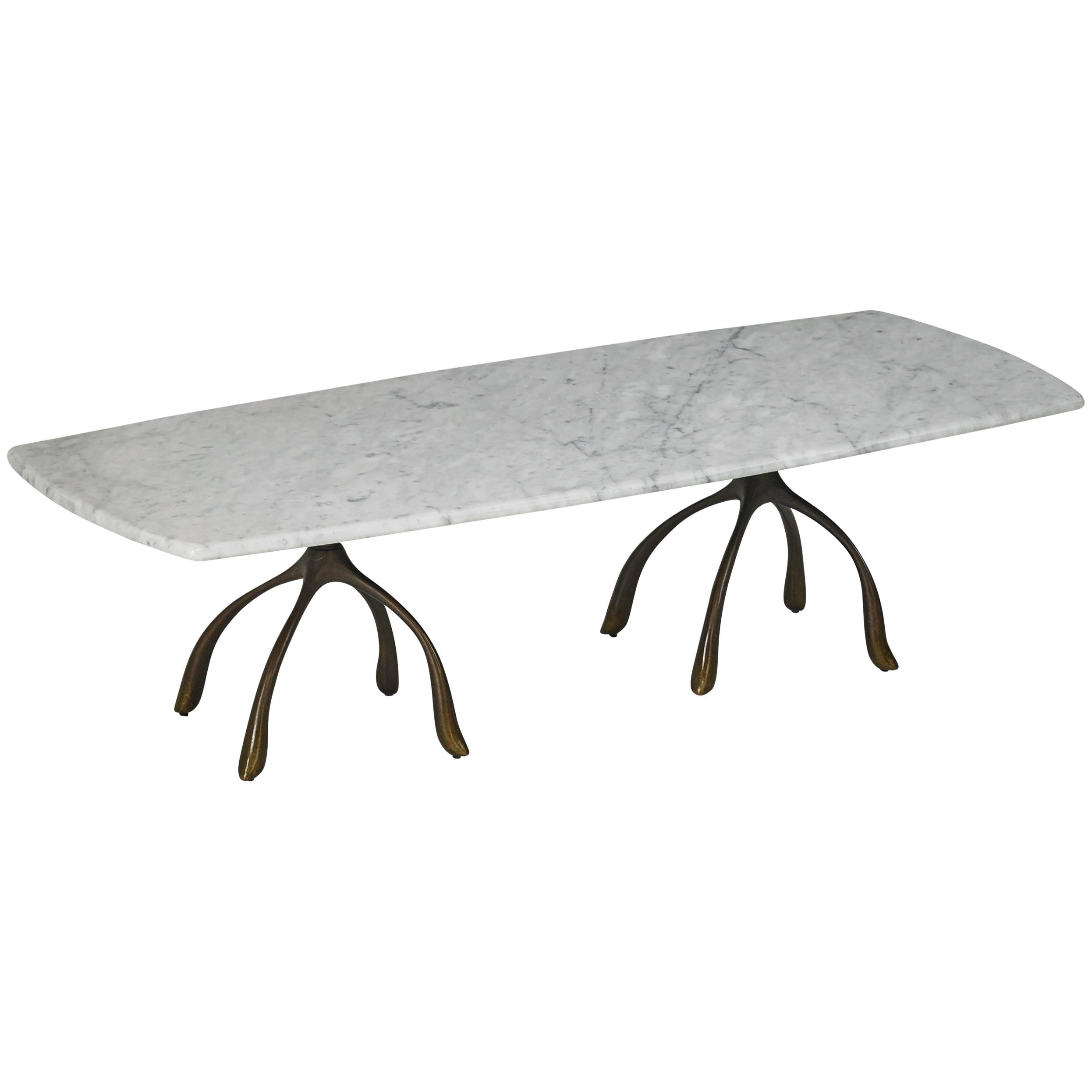 Moonshine Table/Cocktail Table Cast Bronze, Carrara Marble, Jordan Mozer USA 2010 For Sale