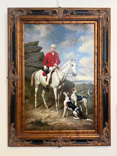 Jordan Original Oil Painting, English Fox Hunt Scene with Rider, Horses & Hounds