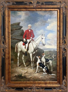 Jordan Original Oil Painting, English Fox Hunt Scene with Rider, Horses 
Hounds