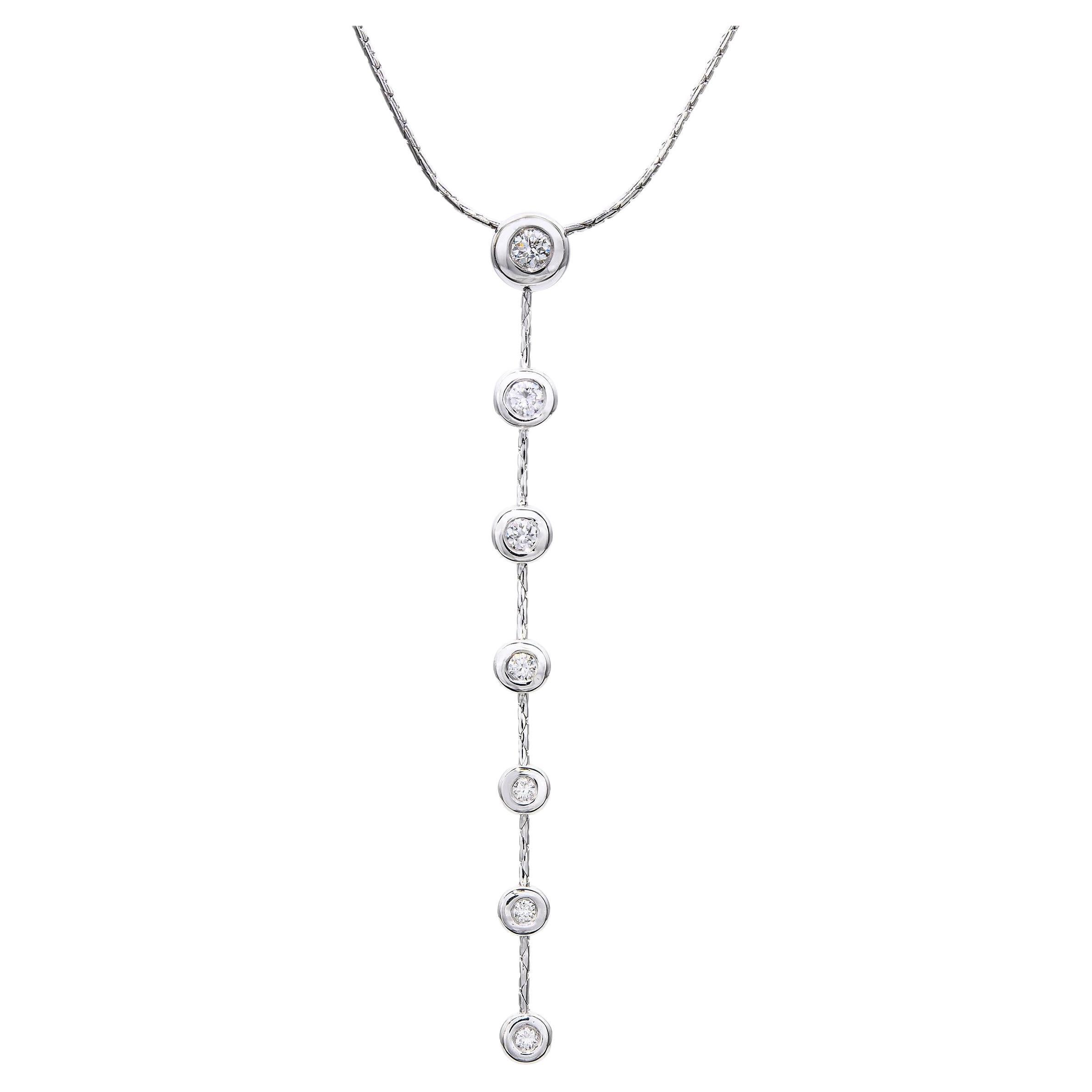 Jordan Schlanger 18k White Gold Diamond Station Drop Necklace