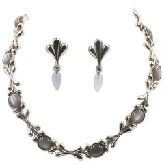 Jordan Schlanger Moonstone Sterling Silver Necklace and Earring Set