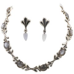 Jordan Schlanger - Ensemble collier et boucles d'oreilles en argent sterling avec pierre de lune