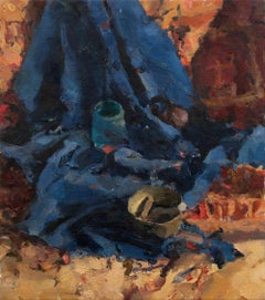 "Still Life with Blue Cloth" (2024) By Jordan Wolfson, Original Oil Painting