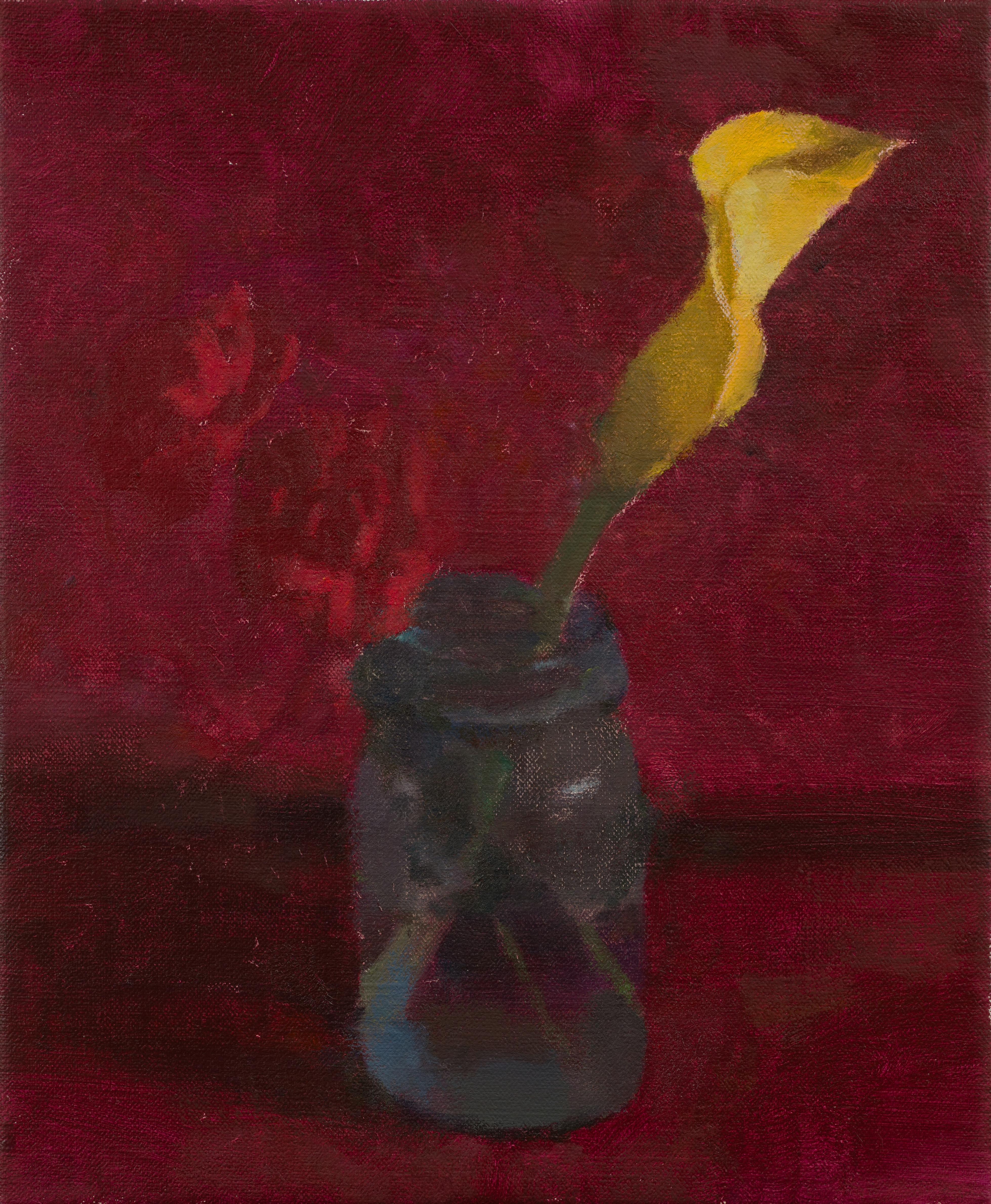 "Natura morta con fiori in vaso blu II" di Jordan Wolfson, (2023) Pittura a olio