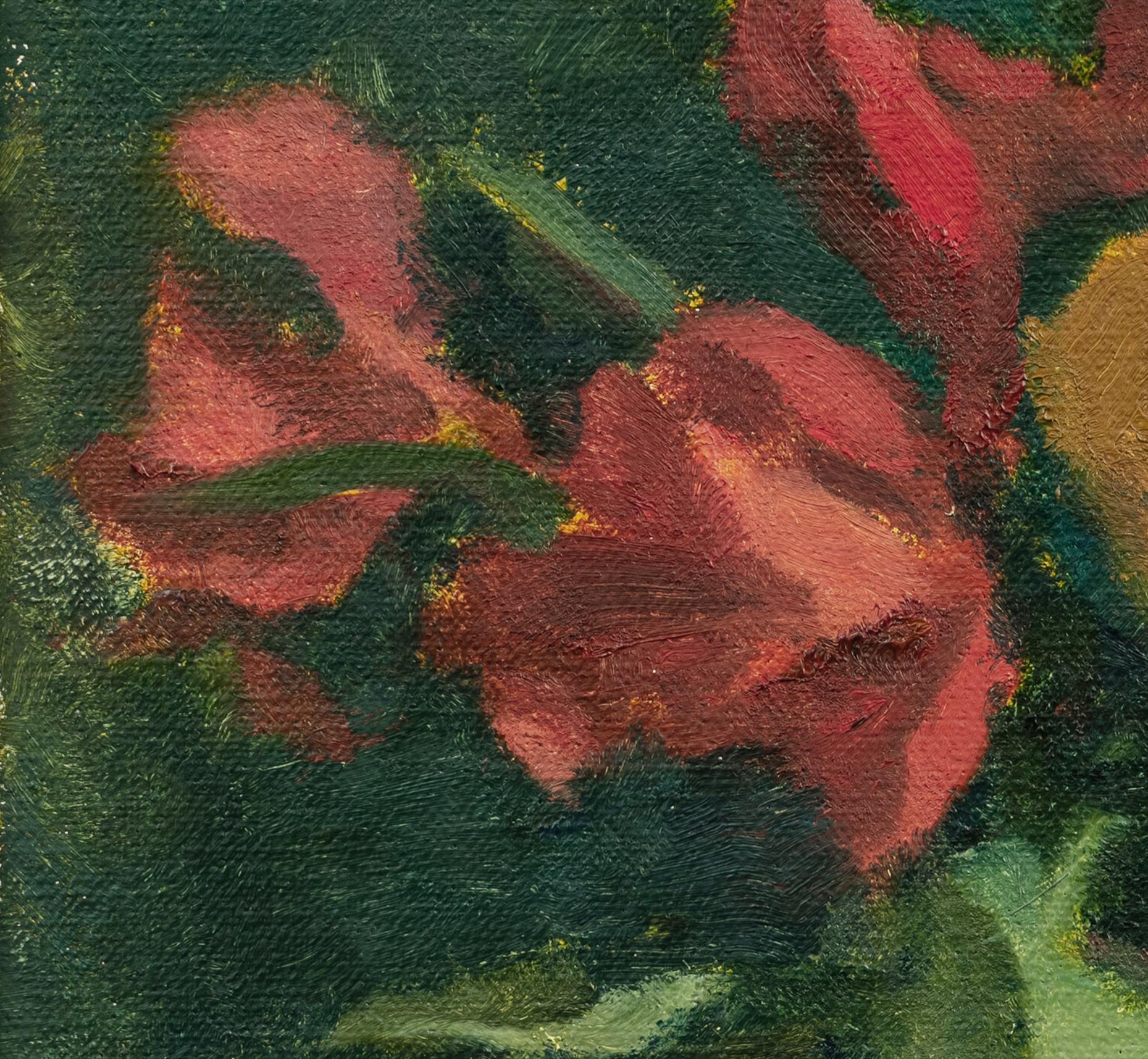 flower painting with green background