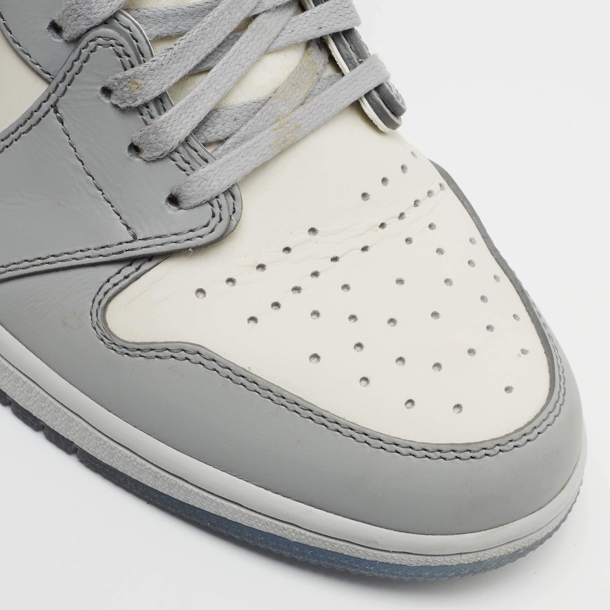 Jordan x Dior Grey/White Leather Air Jordan 1 Retro High Top Sneakers Size 44 2
