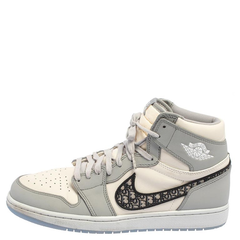 Jordan x Dior Grey/White Leather Air Jordan 1 Retro High Top Sneakers ...