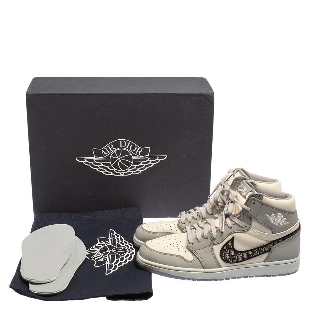Men's Jordan x Dior Grey/White Leather Air Jordan 1 Retro High Top Sneakers Size 46