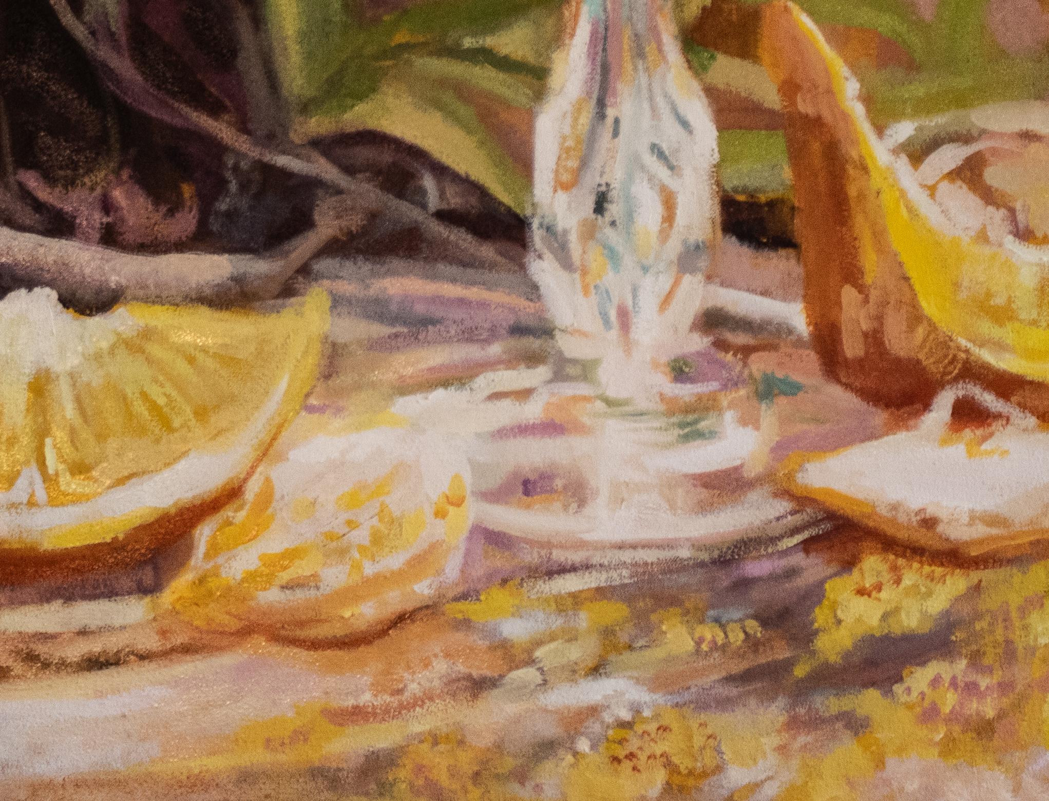 Kristallklar - Zeitgenössisches Stilleben mit Orangen und Zitrusfrüchten Glas, 2025 (Braun), Still-Life Painting, von Jordann McKenna