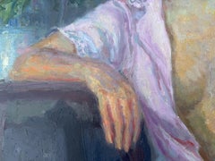 Boudoir Style Female Nude with Flowers Figurative Spanish Oil Painting portrait