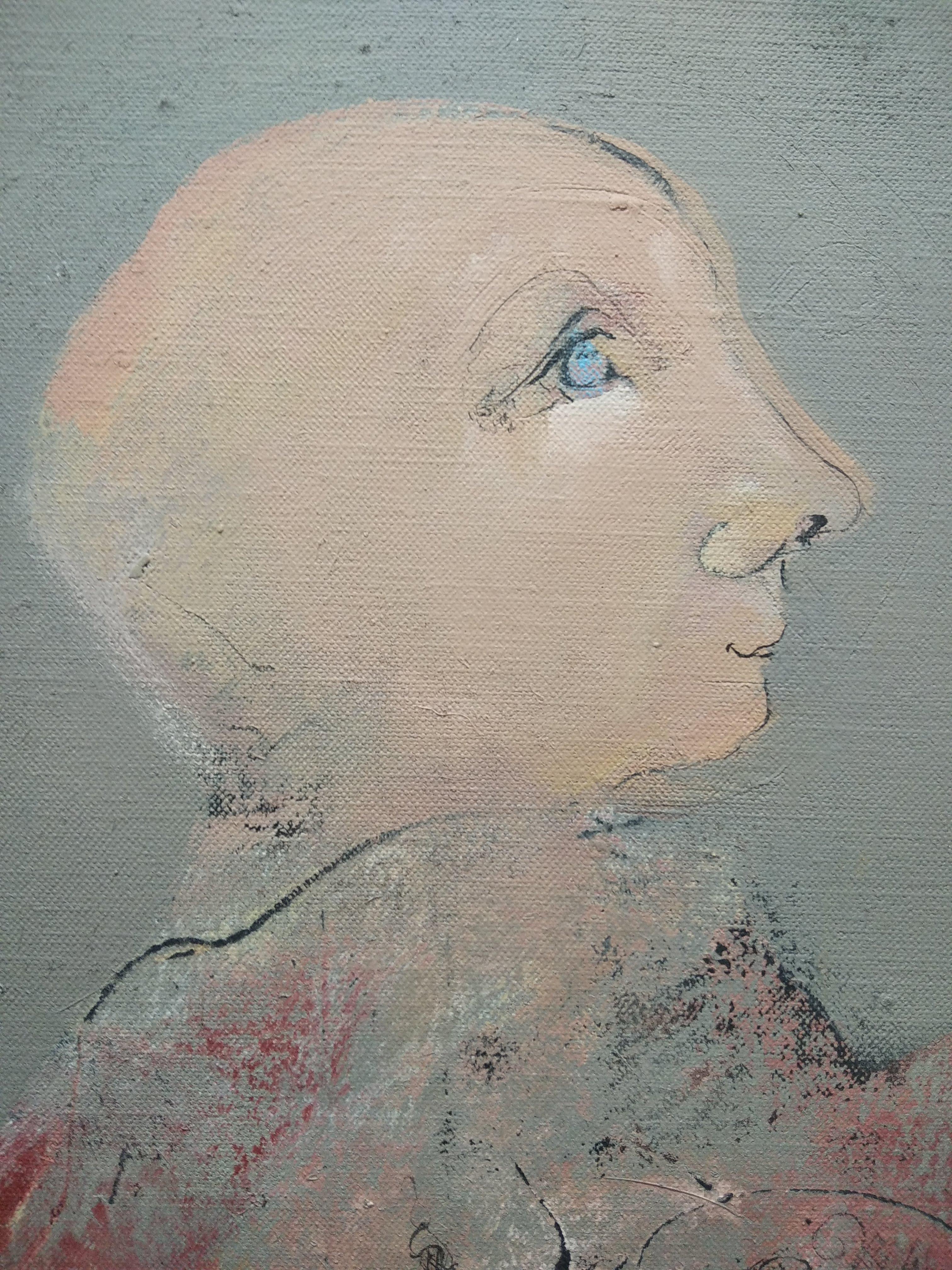 Niño a caballo - Figurative Painting Grigio di Jordi Casacuberta 