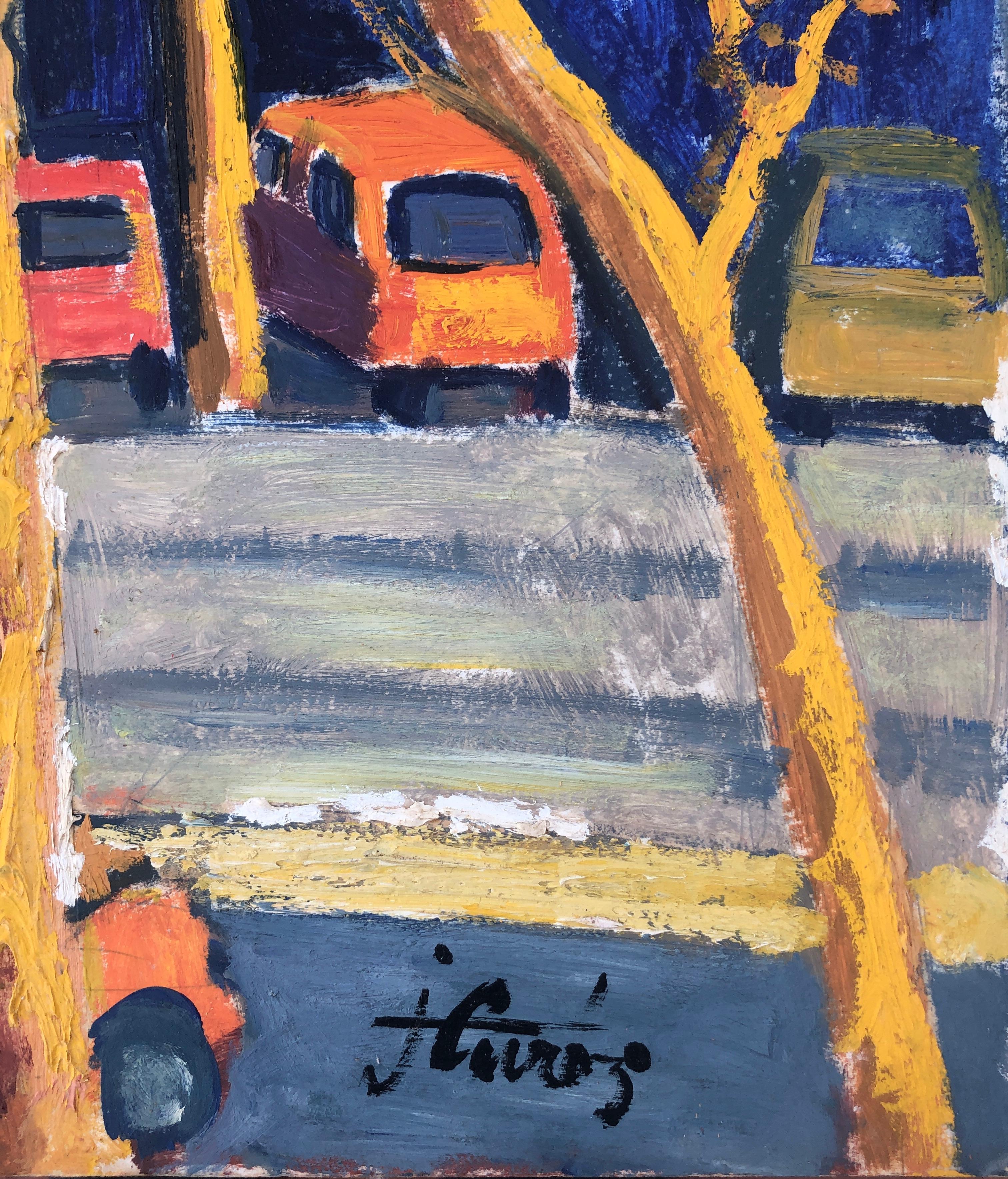 Barcelona, Espagne, peinture à l'huile sur carton, paysage urbain européen - Painting de Jordi Curos