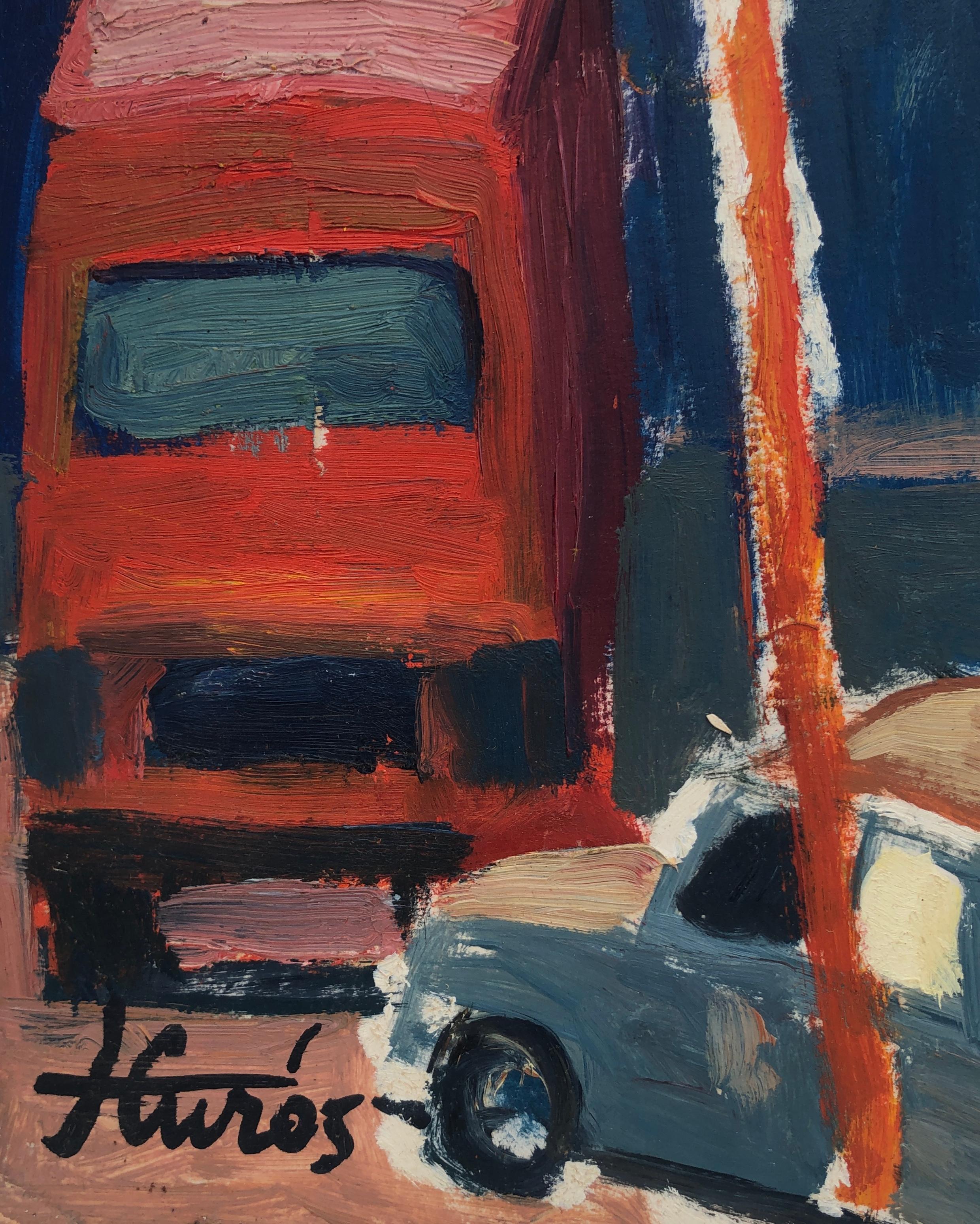 Barcelona, Espagne, peinture à l'huile sur carton, paysage urbain européen - Painting de Jordi Curos