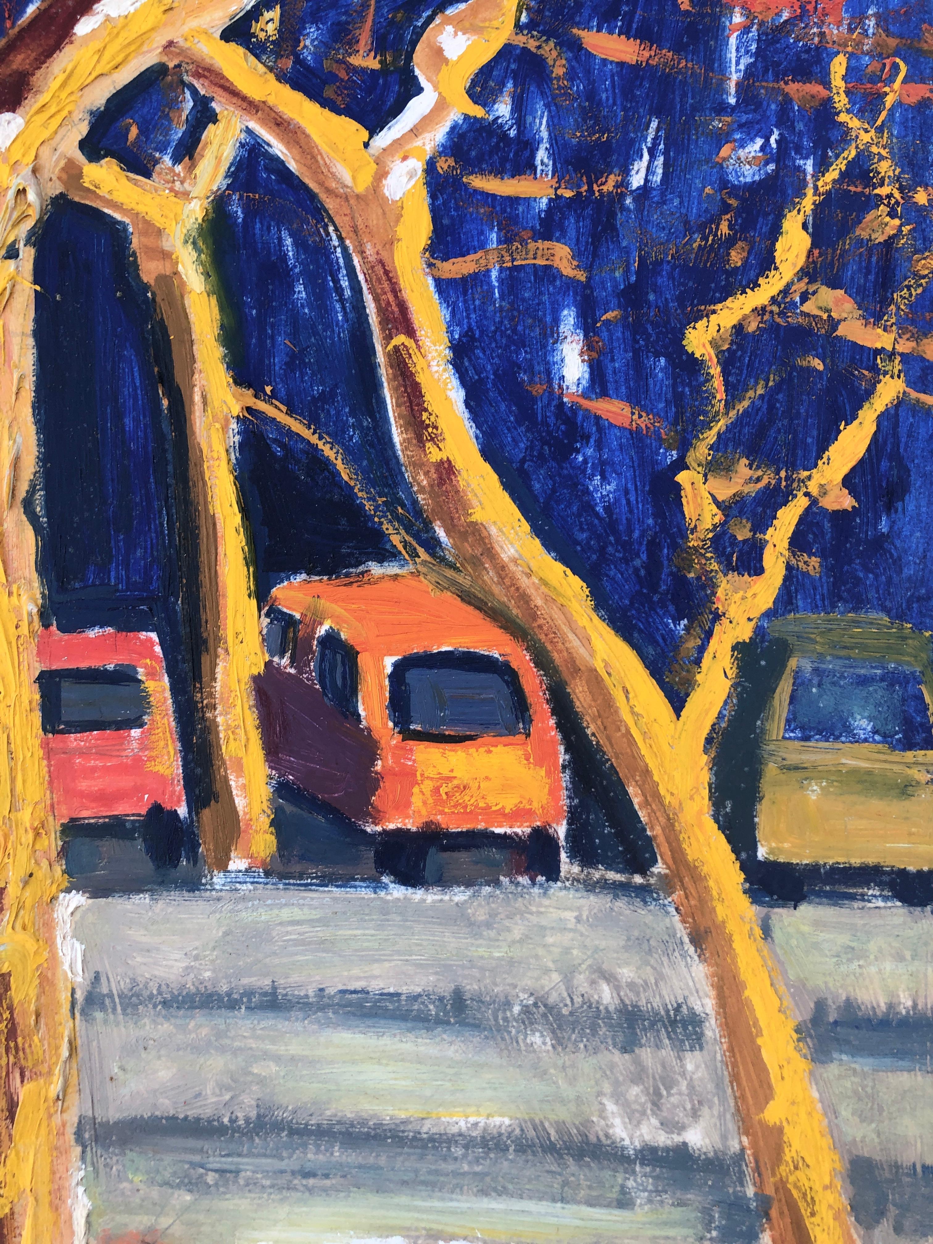 Barcelona, Espagne, peinture à l'huile sur carton, paysage urbain européen - Fauvisme Painting par Jordi Curos