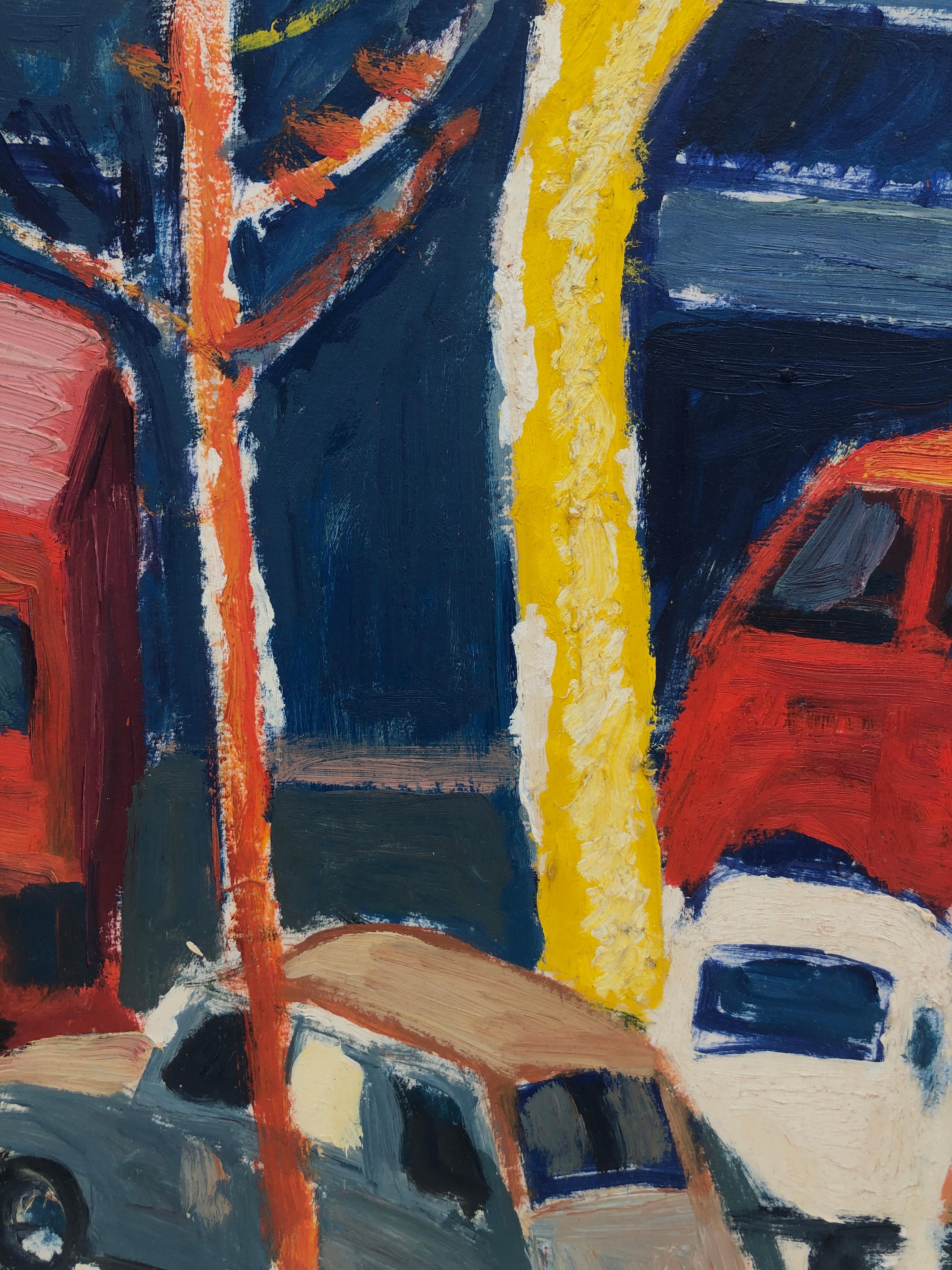Barcelona, Espagne, peinture à l'huile sur carton, paysage urbain européen - Fauvisme Painting par Jordi Curos