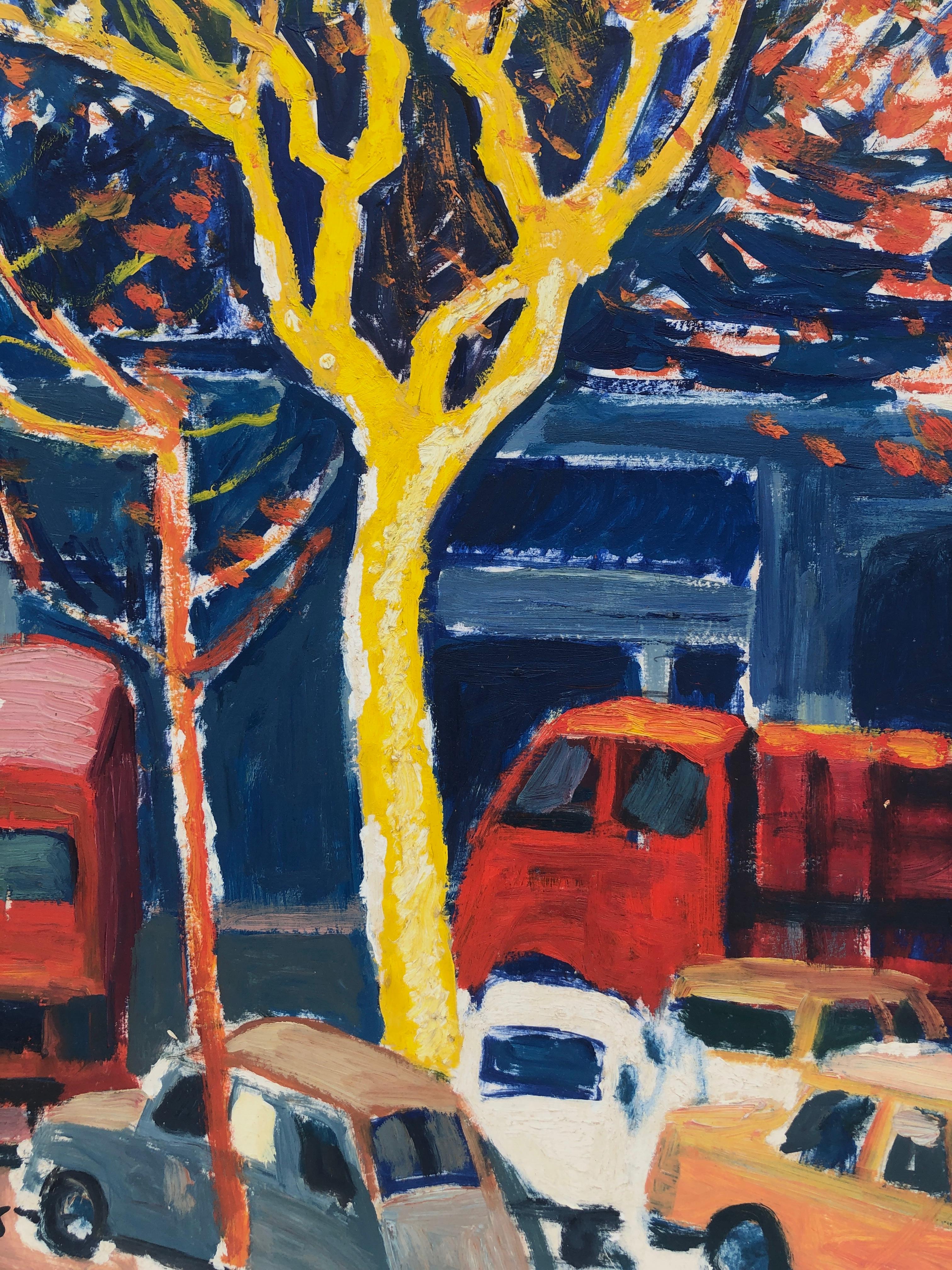 Barcelona, Espagne, peinture à l'huile sur carton, paysage urbain européen en vente 2