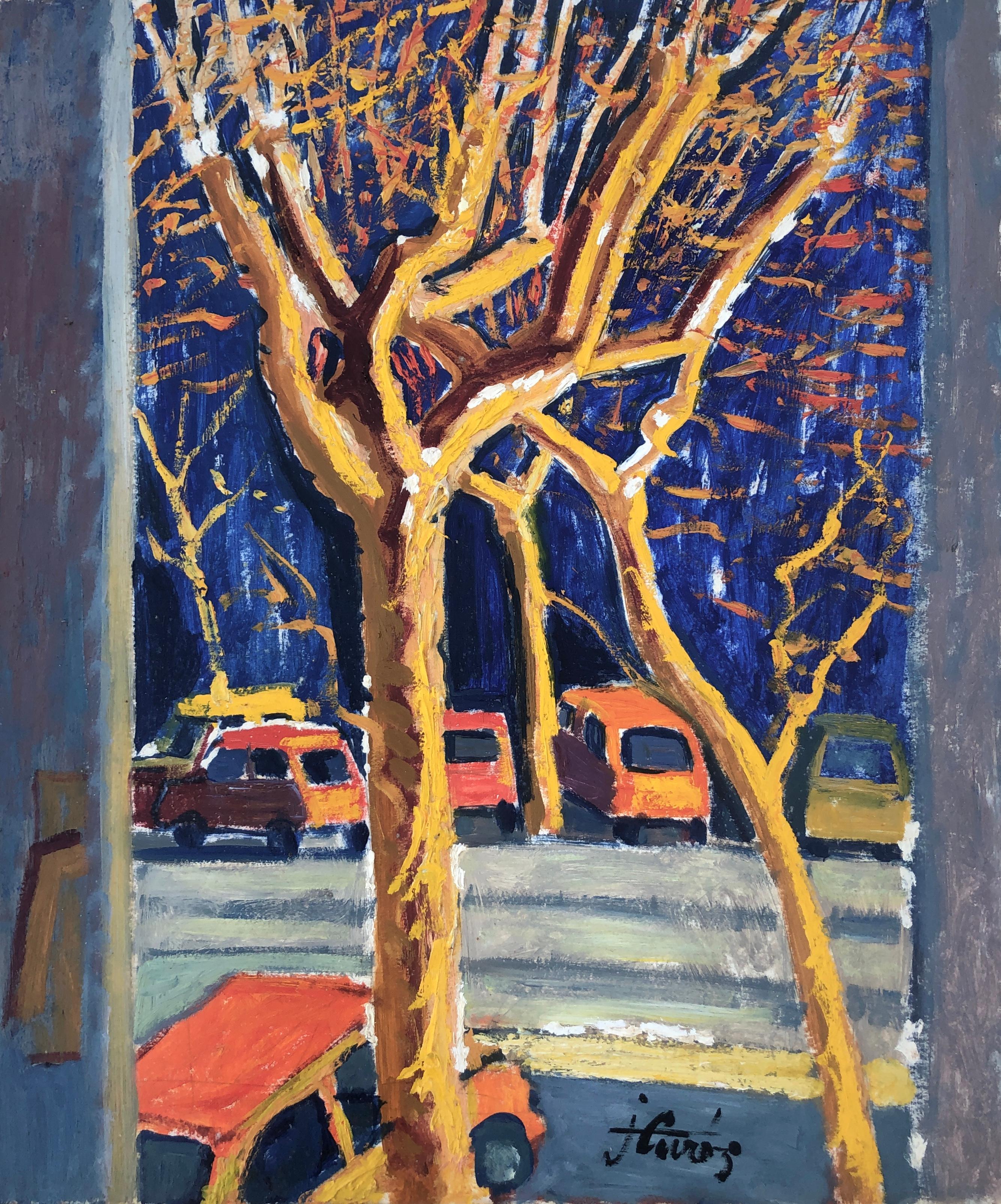 Barcelona España óleo sobre cartón pintura paisaje urbano europeo