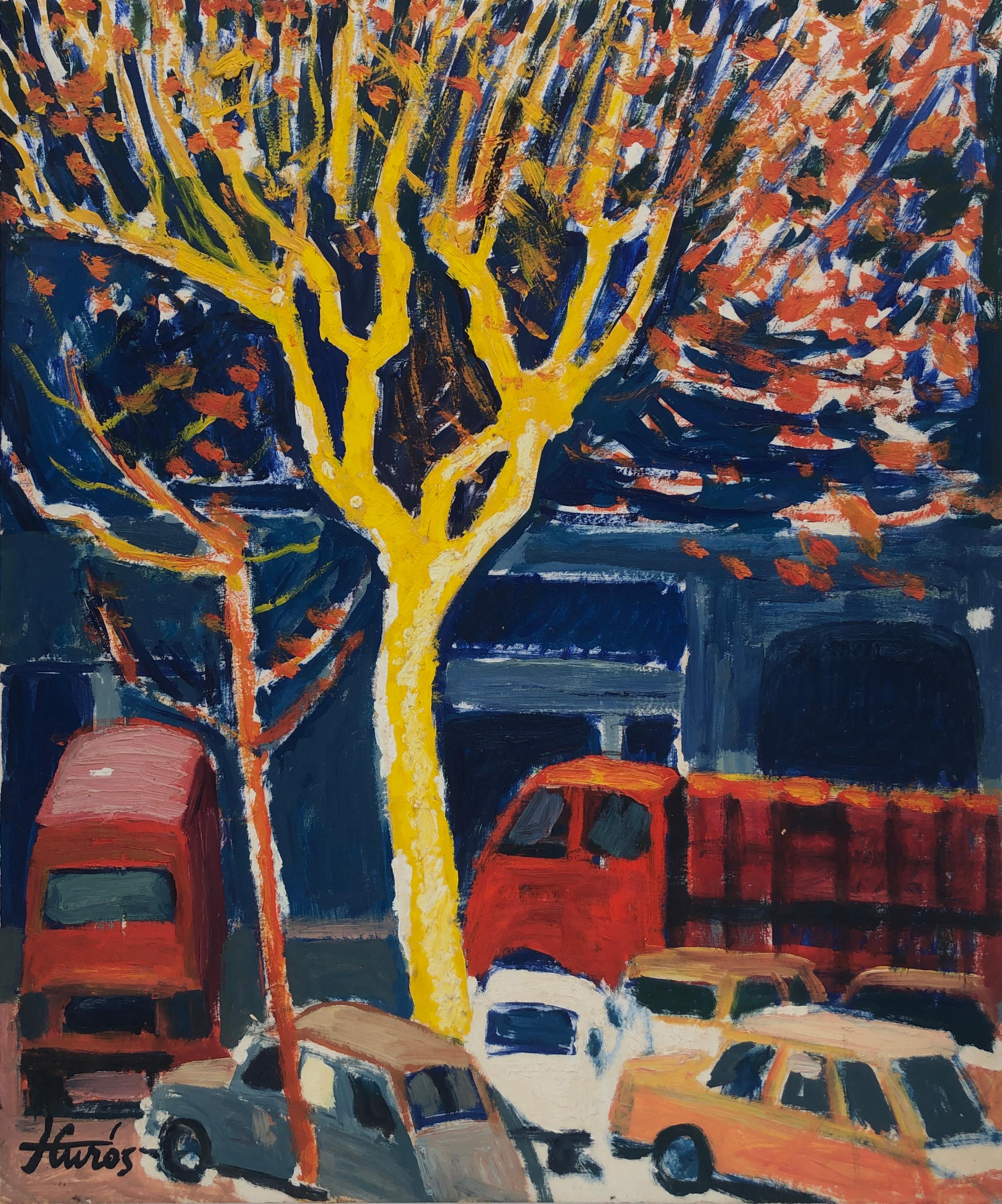 Barcelona España óleo sobre cartón pintura paisaje urbano europeo