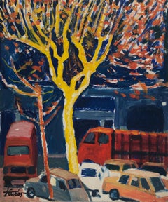 Barcelona España óleo sobre cartón pintura paisaje urbano europeo
