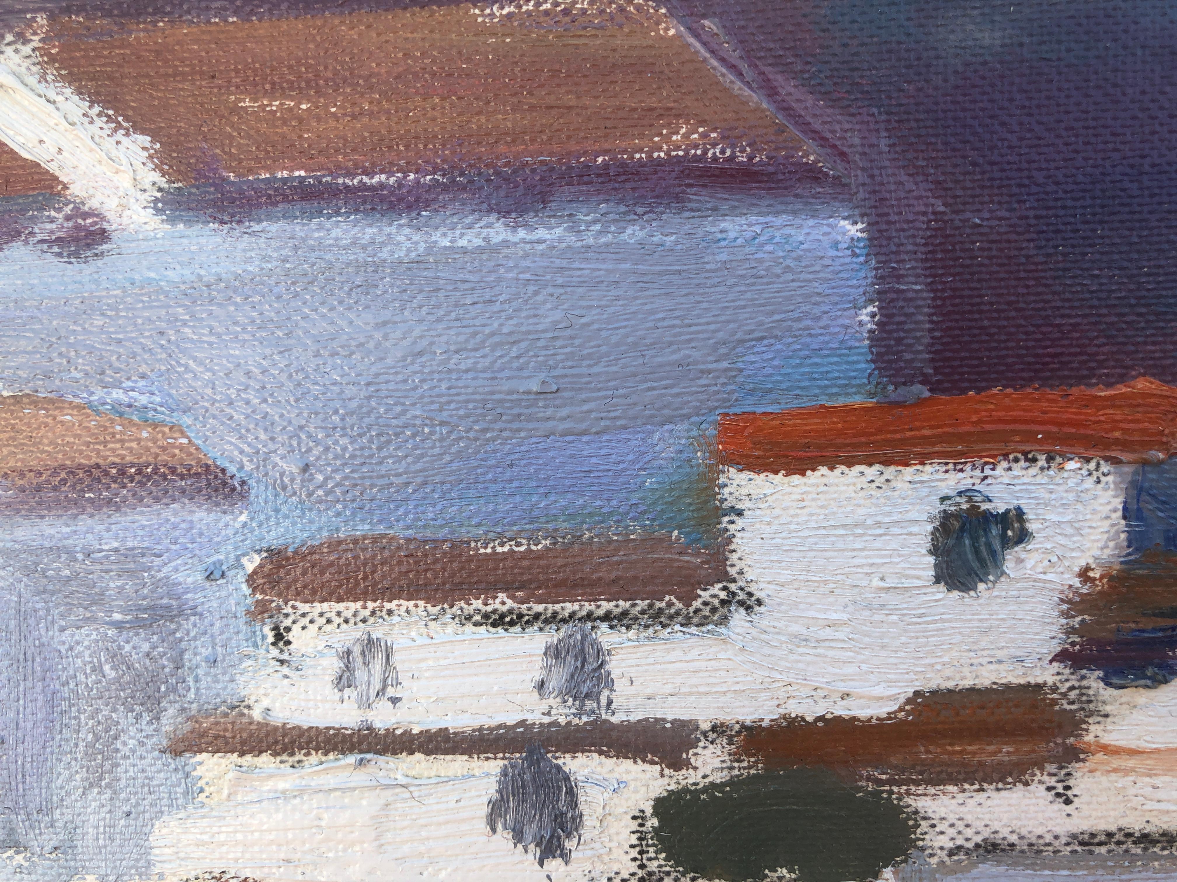 Cadaques Spain oil on canvas painting seascape landscape church - Post-Impressionist Painting by Jordi Curos