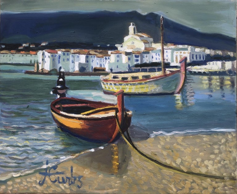 Jordi Curos Landscape Painting - Cadaques Spain oil on canvas painting seascape landscape church