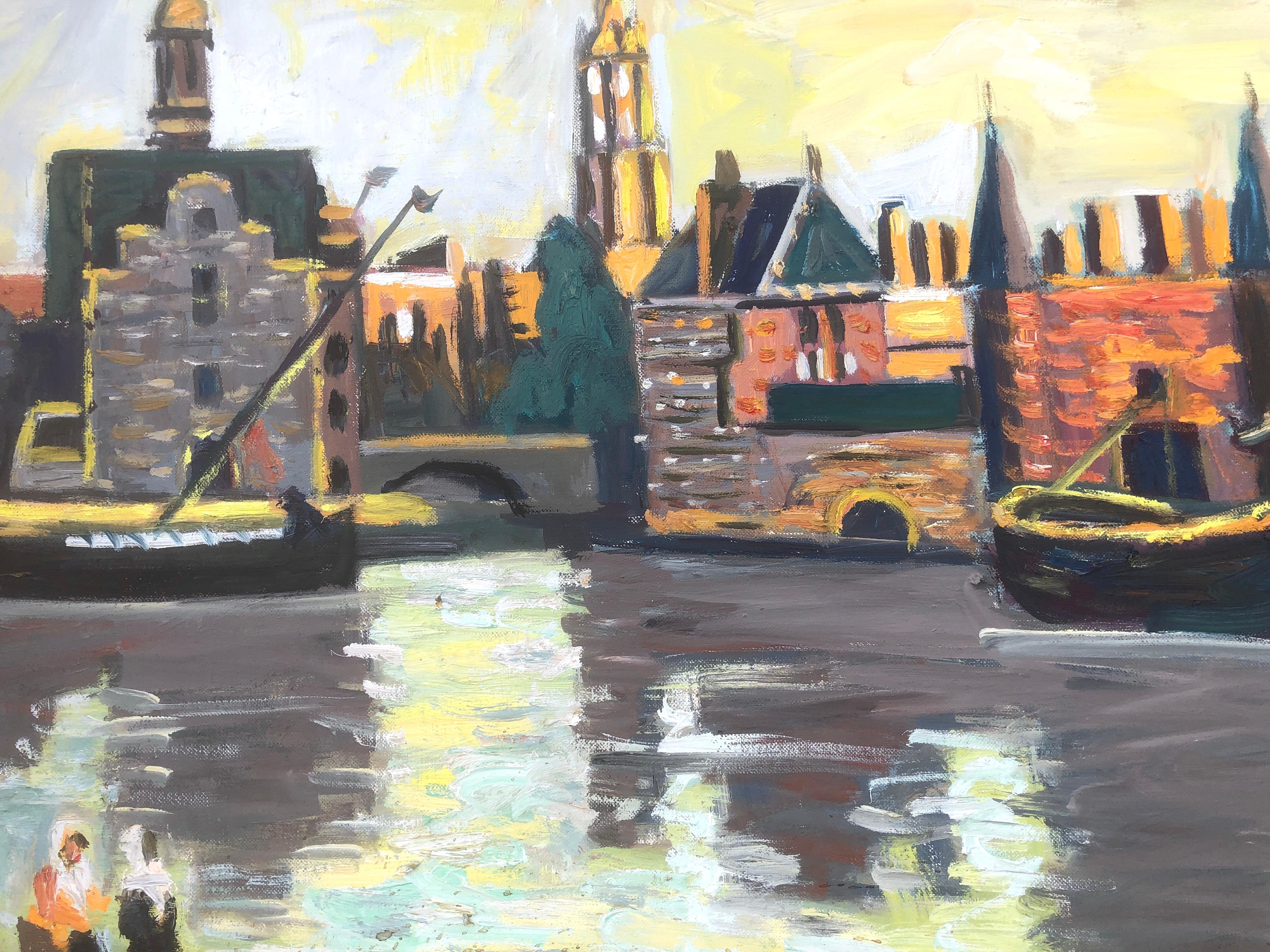 Delft Netherlands oil on canvas painting urbanscape For Sale 2