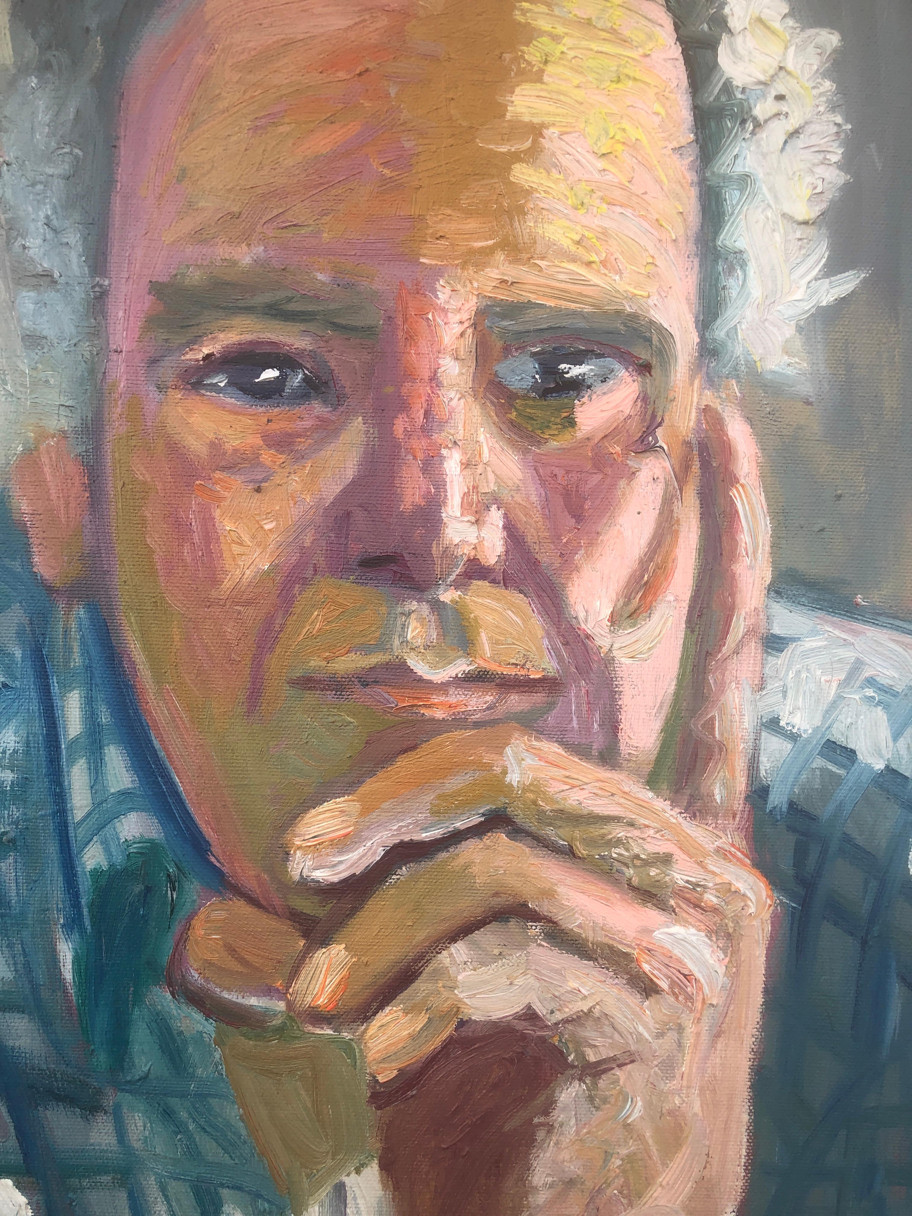 Portrait d'homme peinture à l'huile sur toile en vente 3