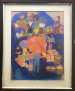 Market day crayons drawing Spanish