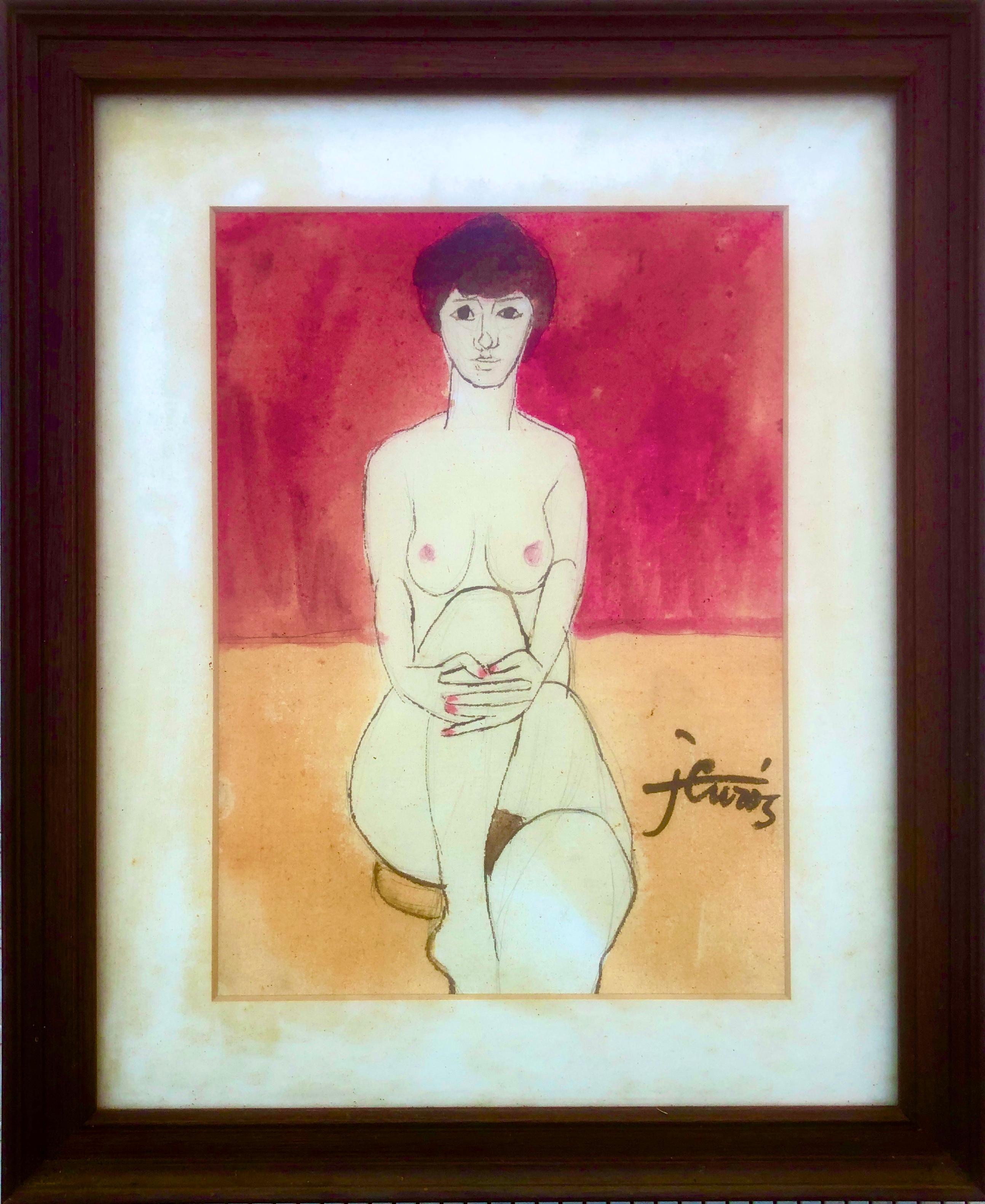Femme nue peinture mixte - Painting de Jordi Curos