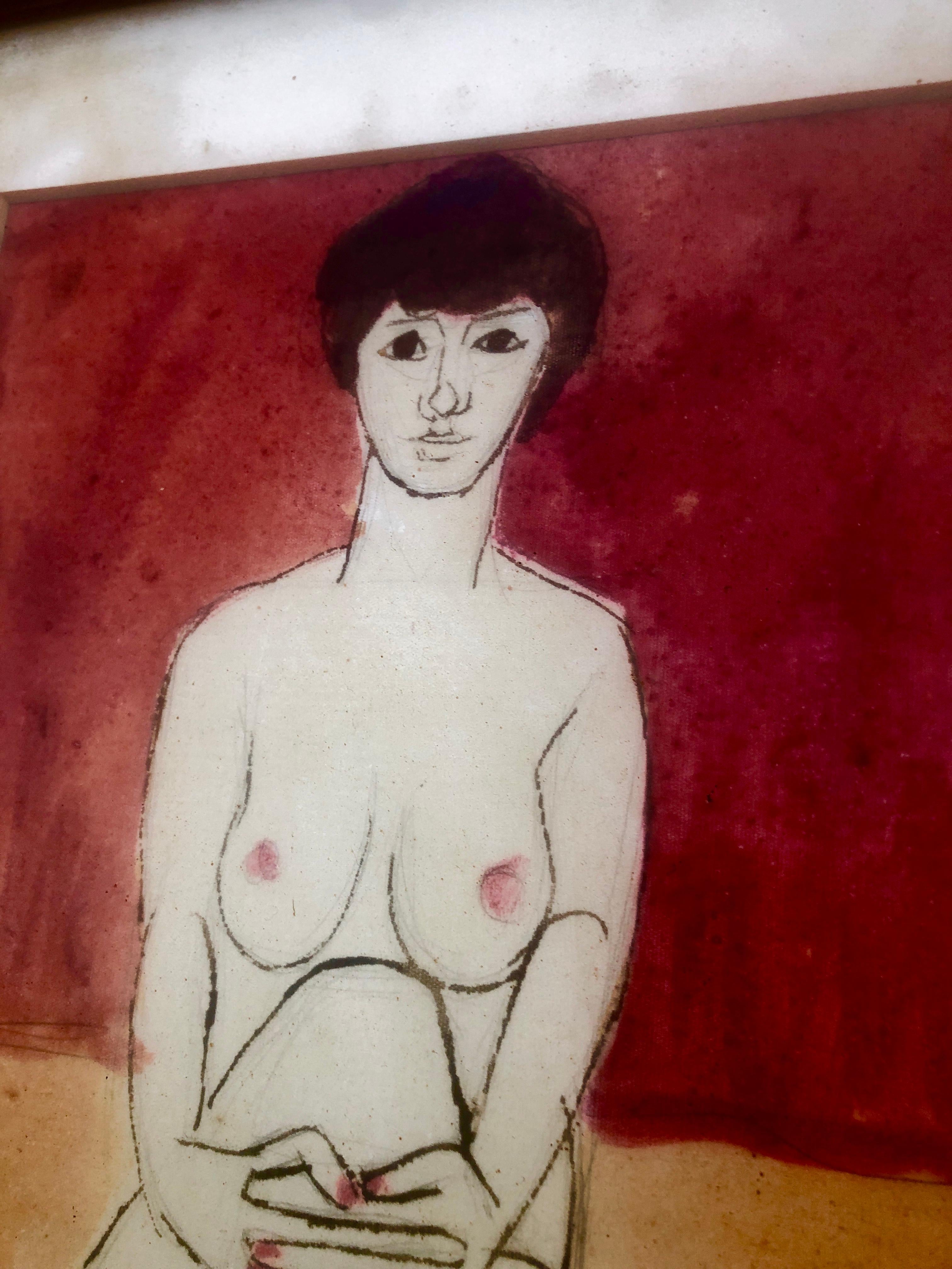 Nude woman mixed media painting For Sale 1