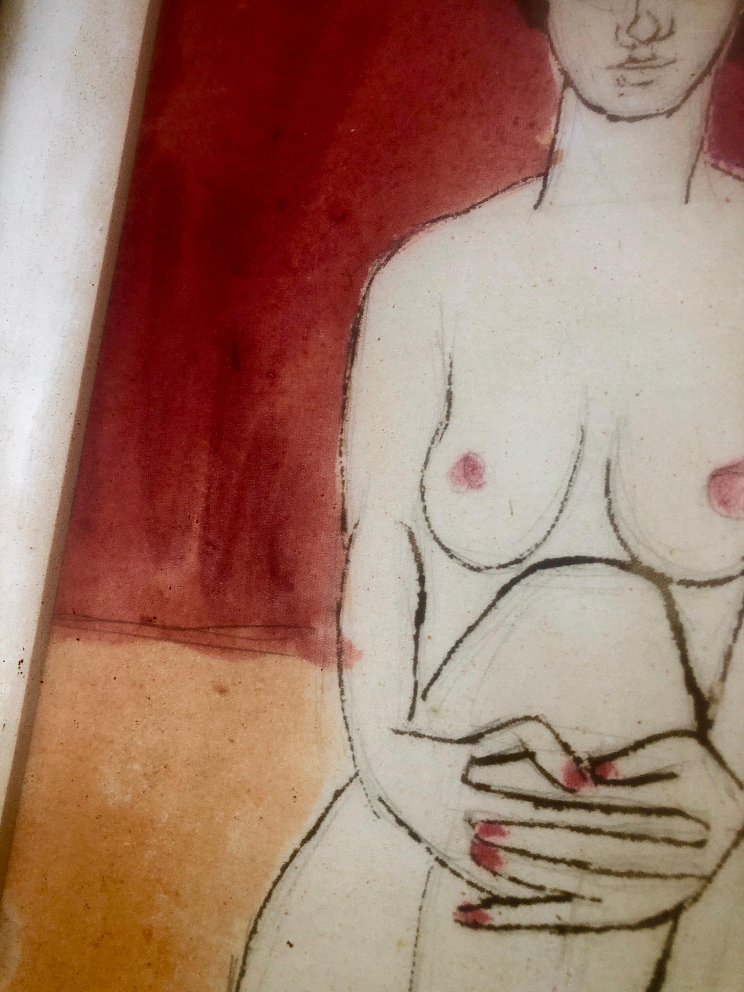 Nude woman mixed media painting For Sale 2