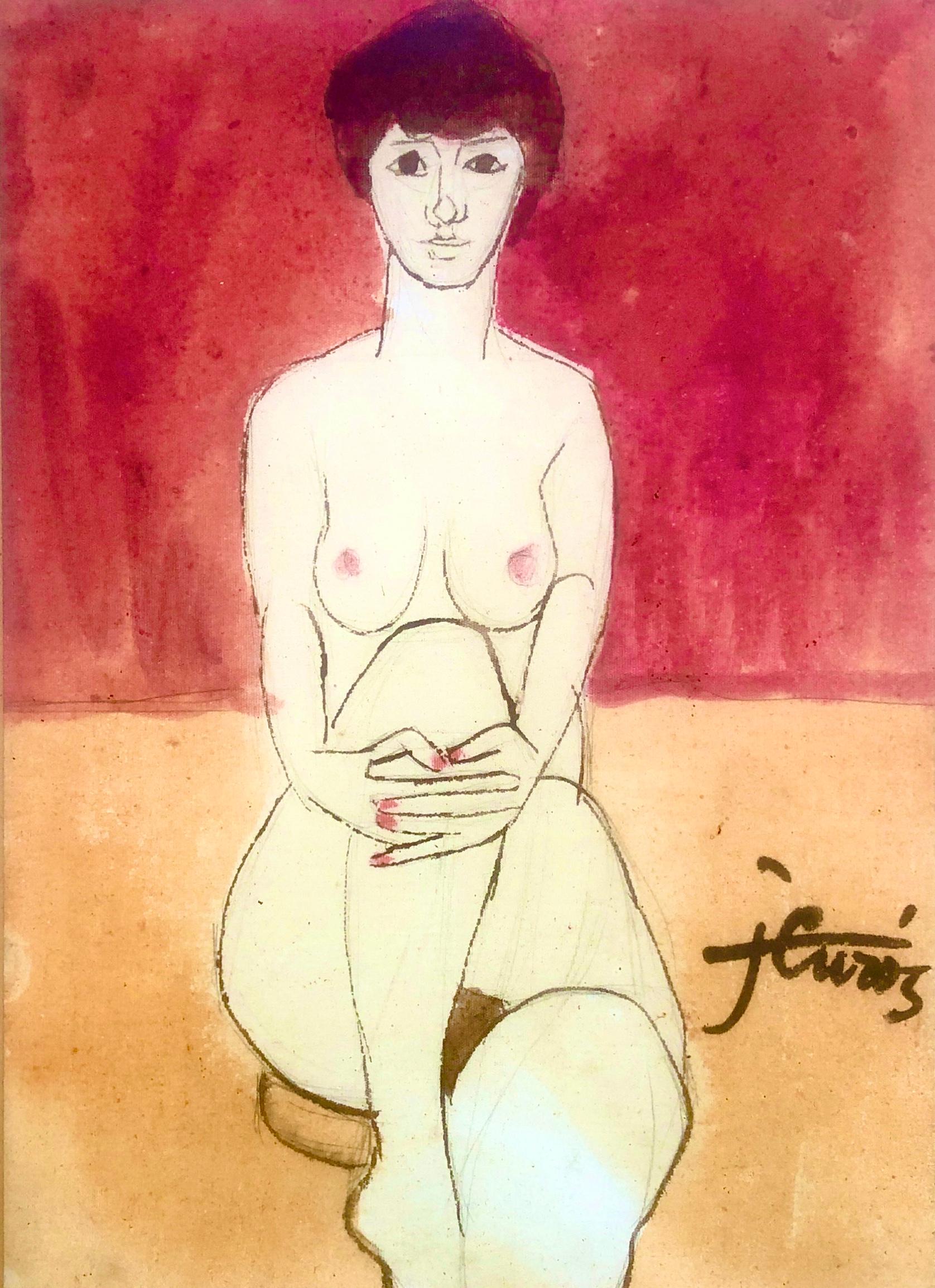 Jordi Curos Portrait Painting - Nude woman mixed media painting